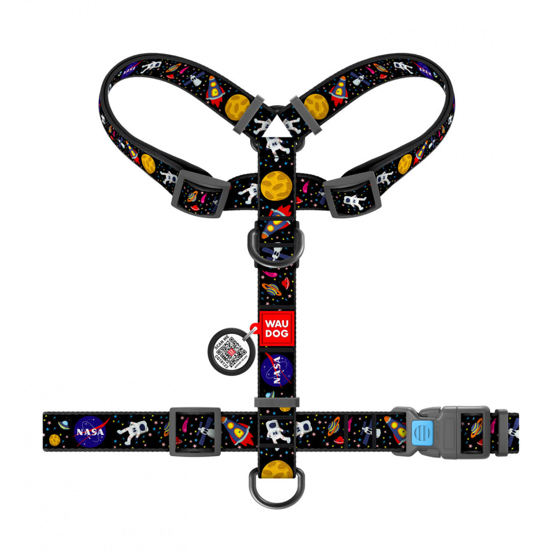 Nylon dog harness, anatomical, adjustable, with QR code, NASA, r. L Trade name Szelki dla psa WAUDOG Nasa Nylon