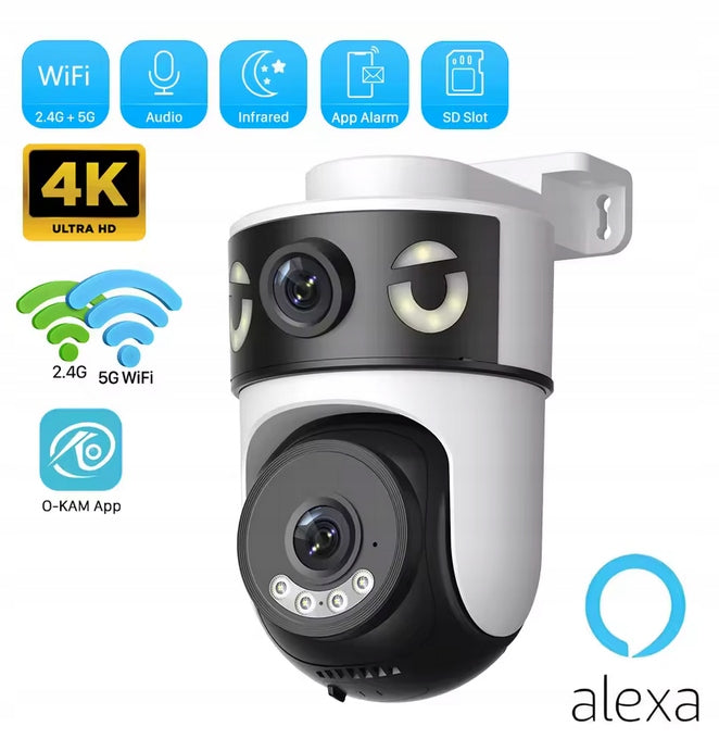 O-KAM 8MP Dual Lens IP Camera, PTZ, Wi-Fi, AI