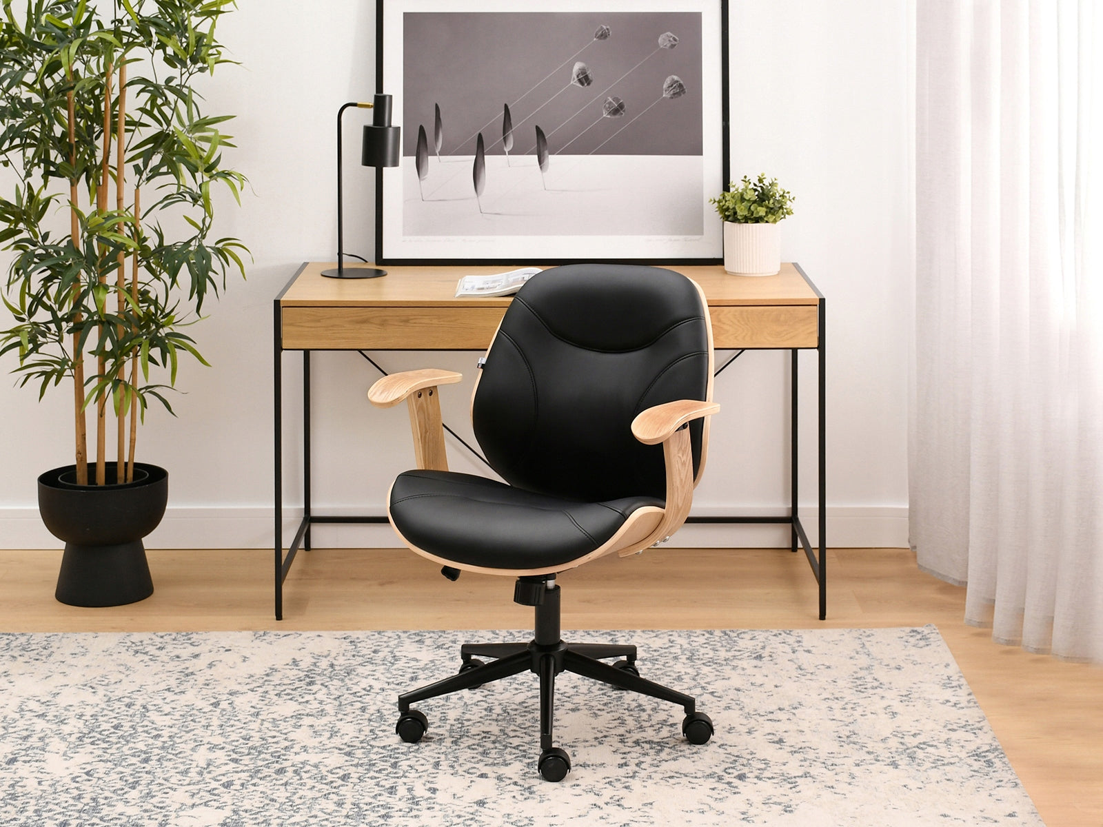 OAK BENT WOOD RAY SWIVEL CHAIR WITH BLACK SOFT ECO LEATHER Brand Mebel-Partner