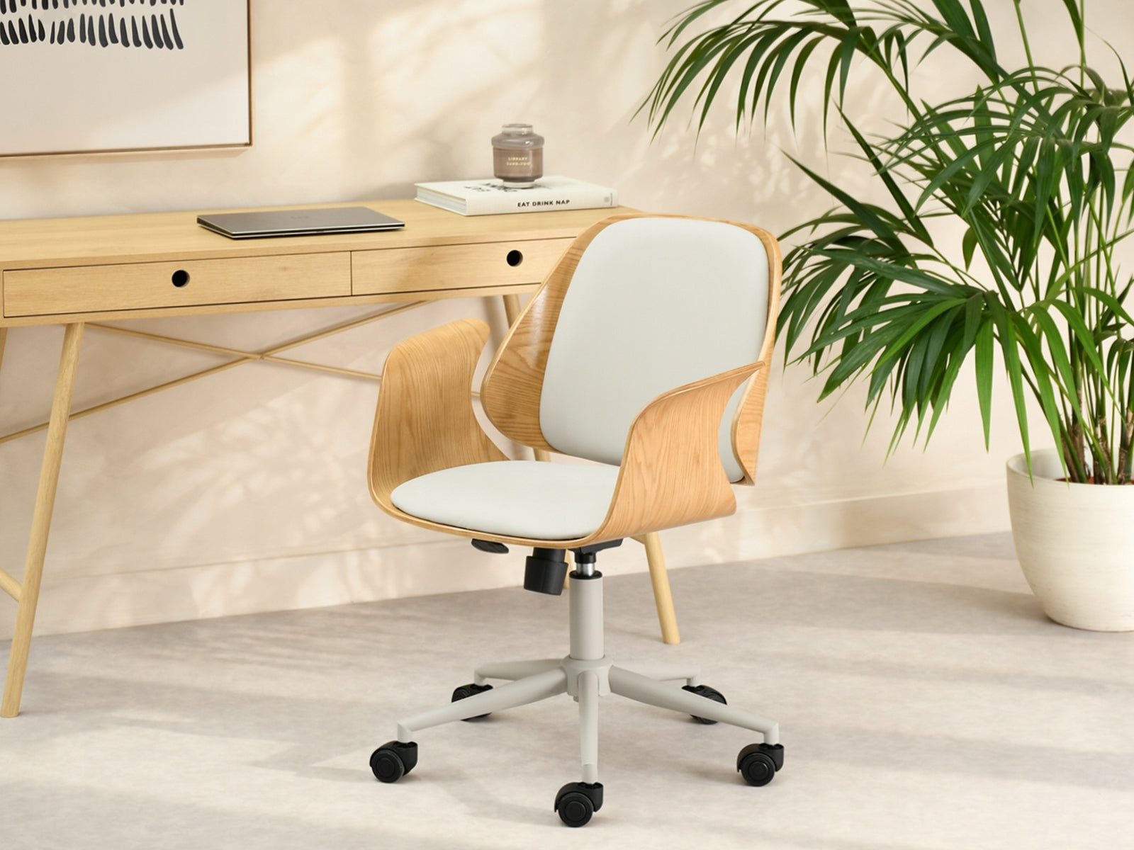 OAK OFFICE CHAIR BENT WOOD WITH ARMRESTS ECO-LEATHER GREY ENRIC Manufacturer code 5907698644101