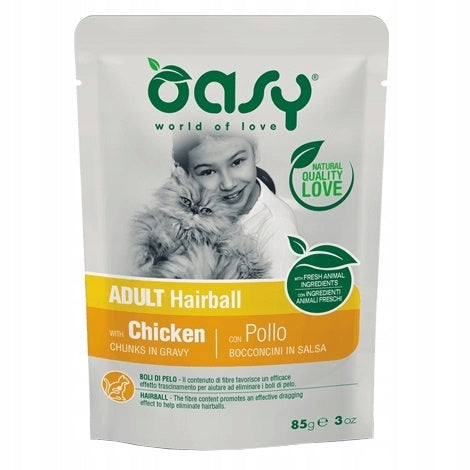 OASY CHUNKS IN GRAVY HAIRBALL CAT FOOD CHICKEN IN SAUCE SACHET 85g