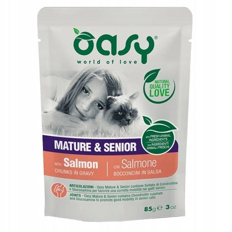 OASY CHUNKS IN GRAVY SENIOR WET CAT FOOD SALMON IN SAUCE SACHET 85g