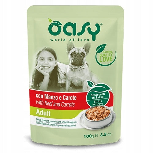 OASY STRIPS IN GRAVY ADULT WET DOG FOOD BEEF CARROTS 100g