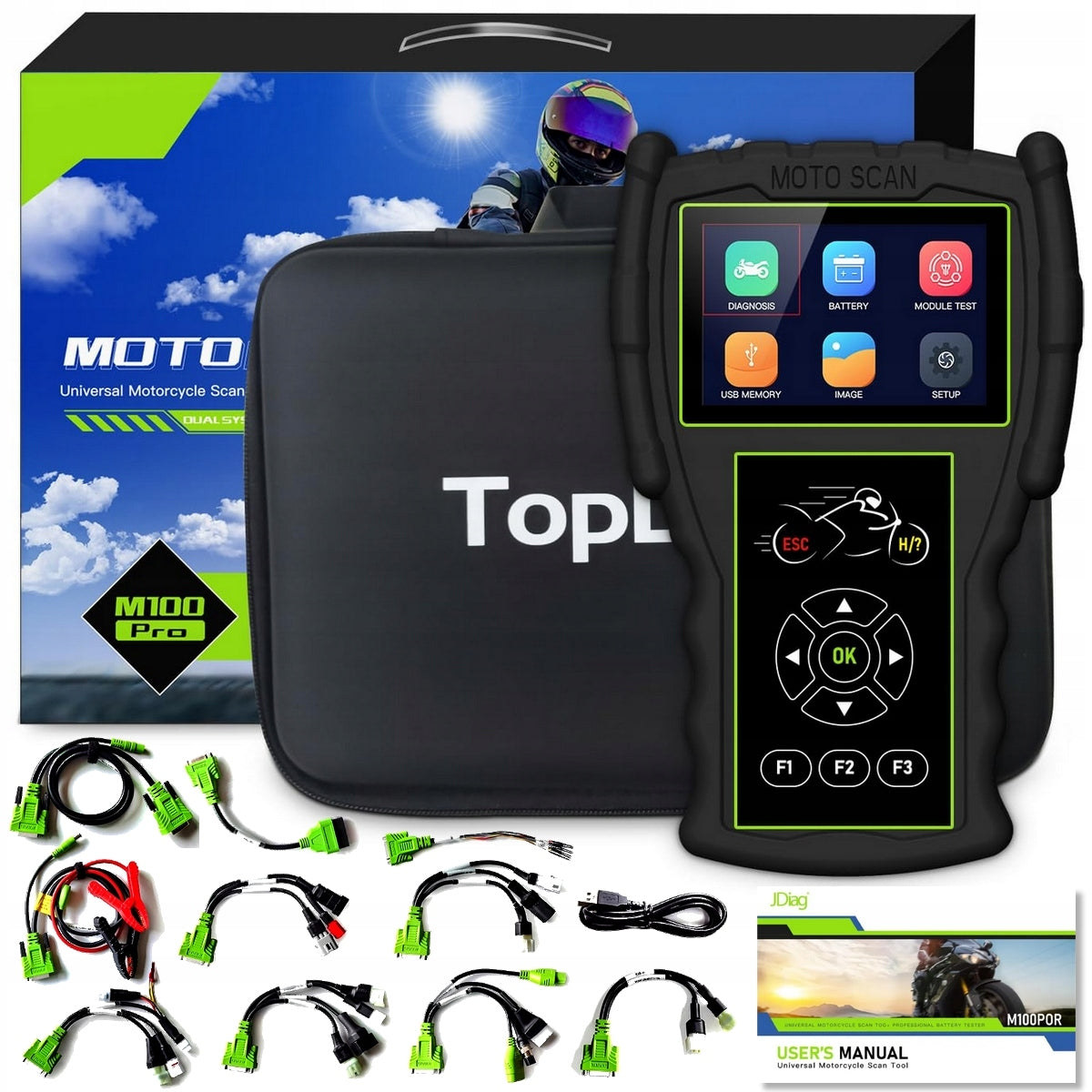 OBD2 DIAGNOSTIC SCANNER INTERFACE FOR 34 BRAND MOTORCYCLES + Polish ADAPTERS