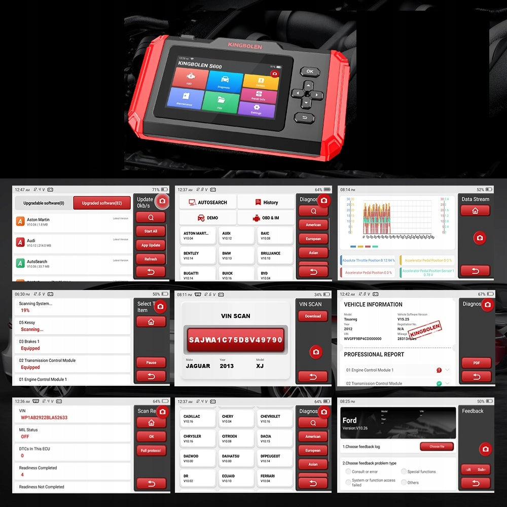 OBD2 DIAGNOSTIC SCANNER KINGBOLEN S600 INTERFACE TESTER SCREEN Polish Brand Kingbolen
