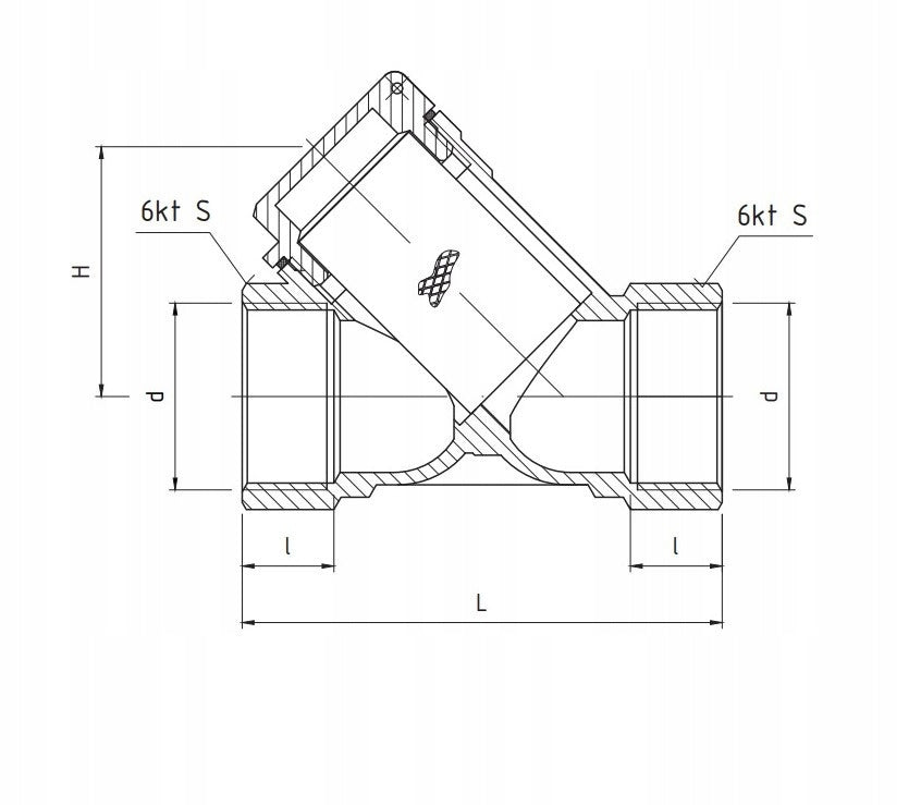 OBLIQUE MESH FILTER 1 1/2" DN40 PHA-06 PERFEXIM Capacity 0.3 l