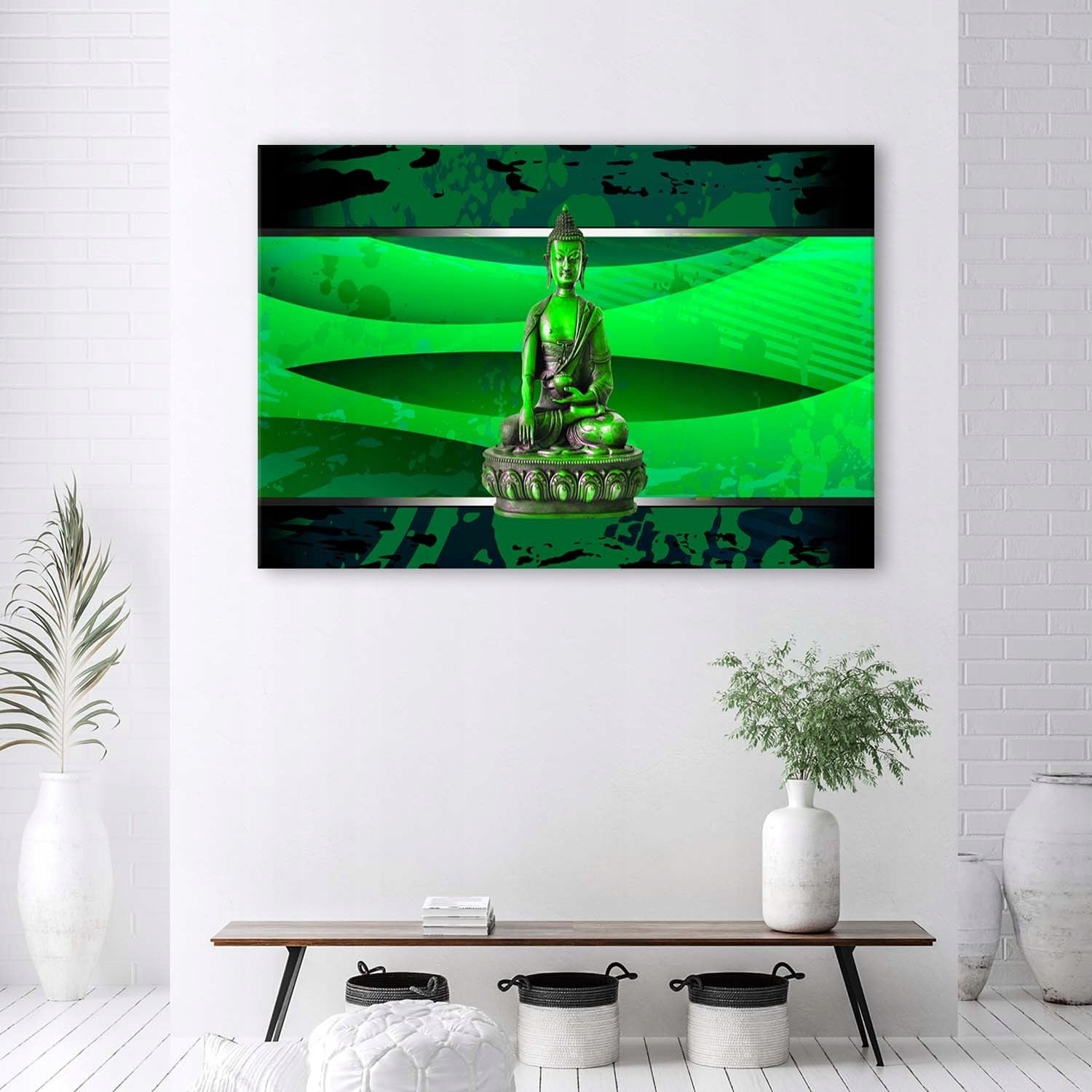 Reproduktion Buddha auf grünem Hintergrund 