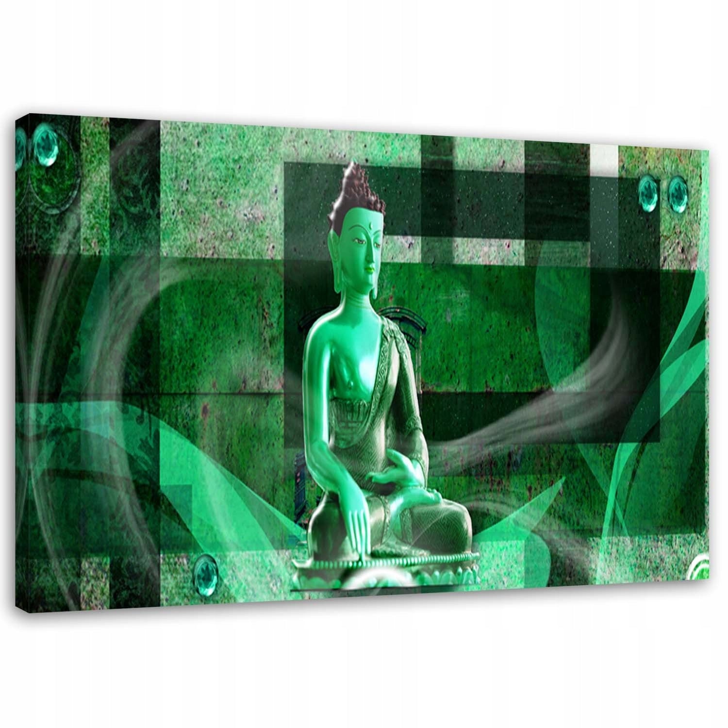 Reproduktion Buddha auf geometrischem Hintergrund 
