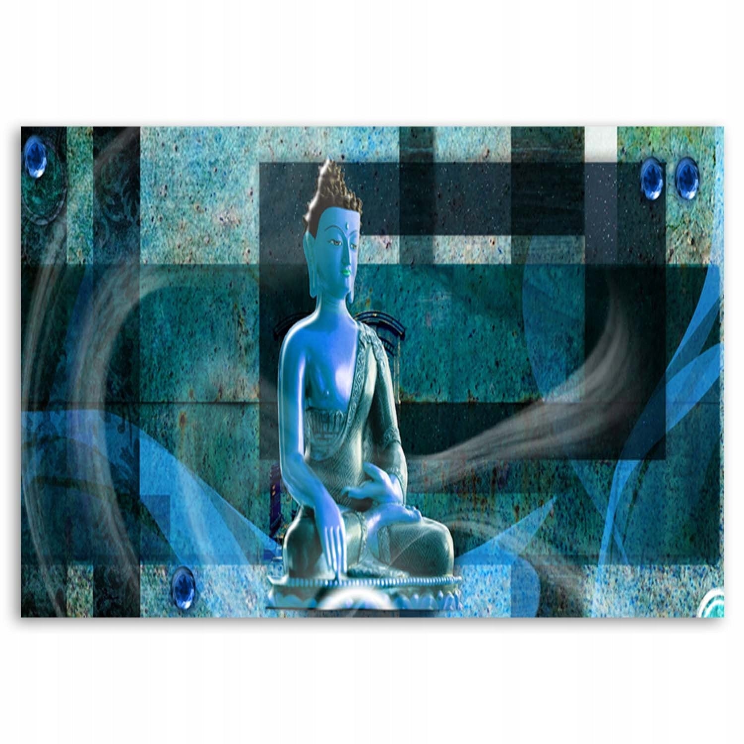 Reproduktion Buddha auf geometrischem Hintergrund 