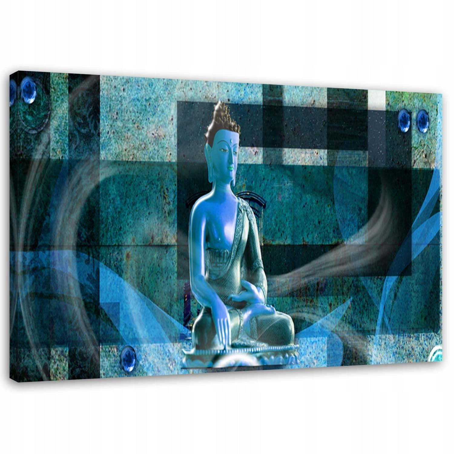Reproduktion Buddha auf geometrischem Hintergrund 