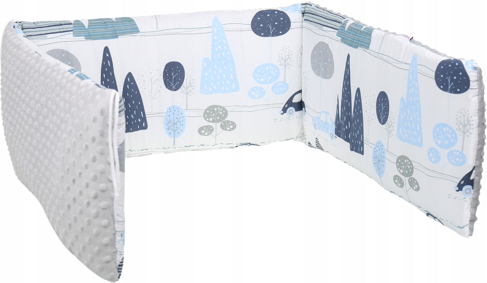 Weicher Kinderbettschutz Babymam 180x30, grau/weiß 