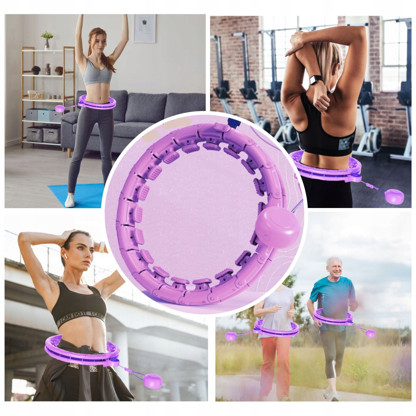 Gimnastikos lankas su kalorijų skaitikliu Hikey Hula Hop, 125 cm, violetinis
