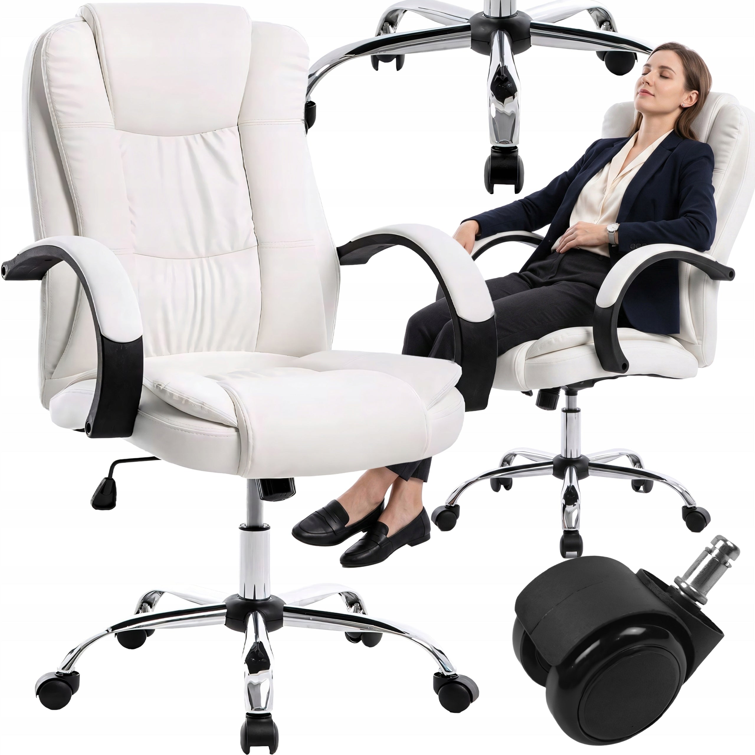 OFFICE CHAIR 130KG SWIVEL OFFICE SWIVEL CHAIR FOR DESK WHITE Packaging status original