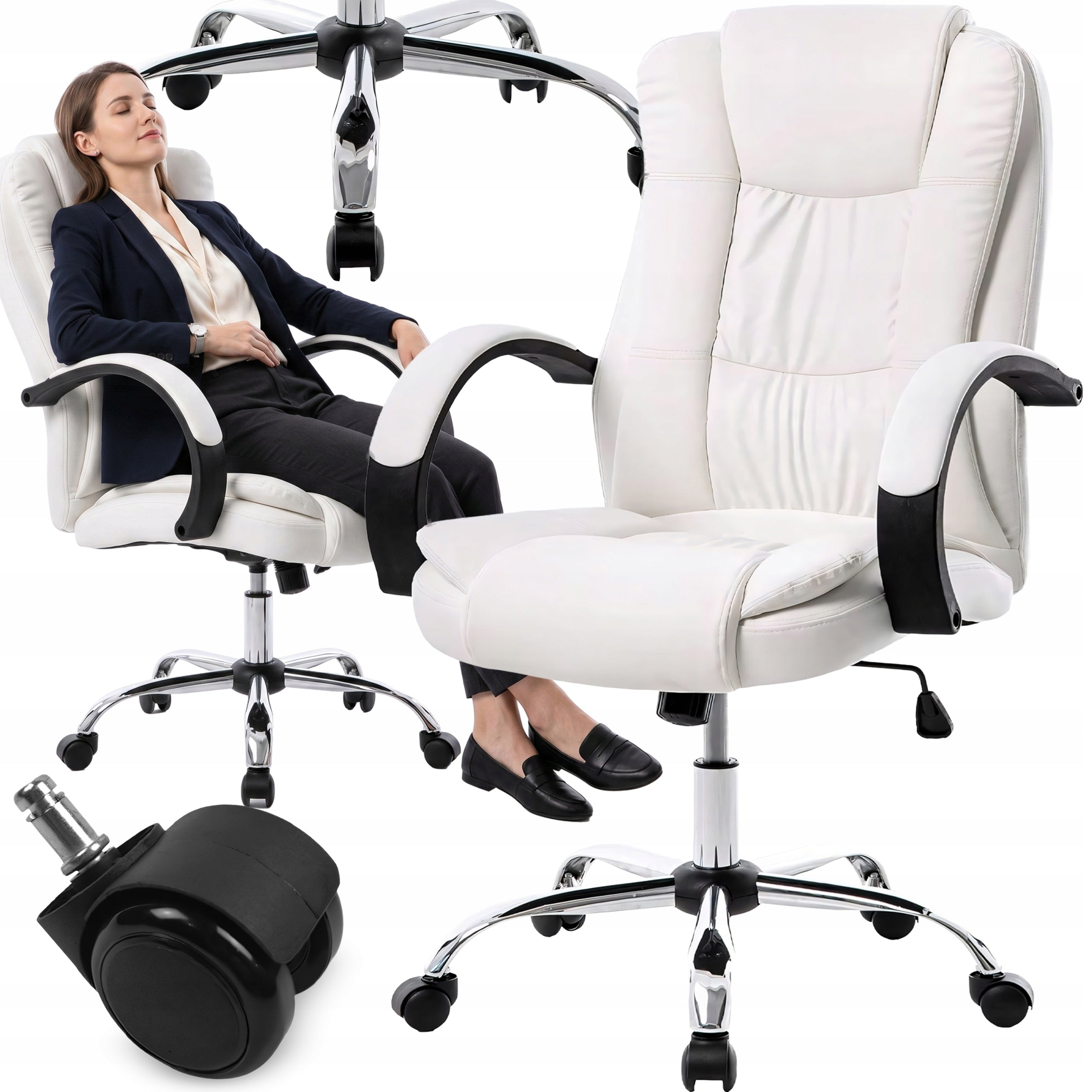 OFFICE CHAIR 130KG SWIVEL OFFICE SWIVEL CHAIR FOR DESK WHITE