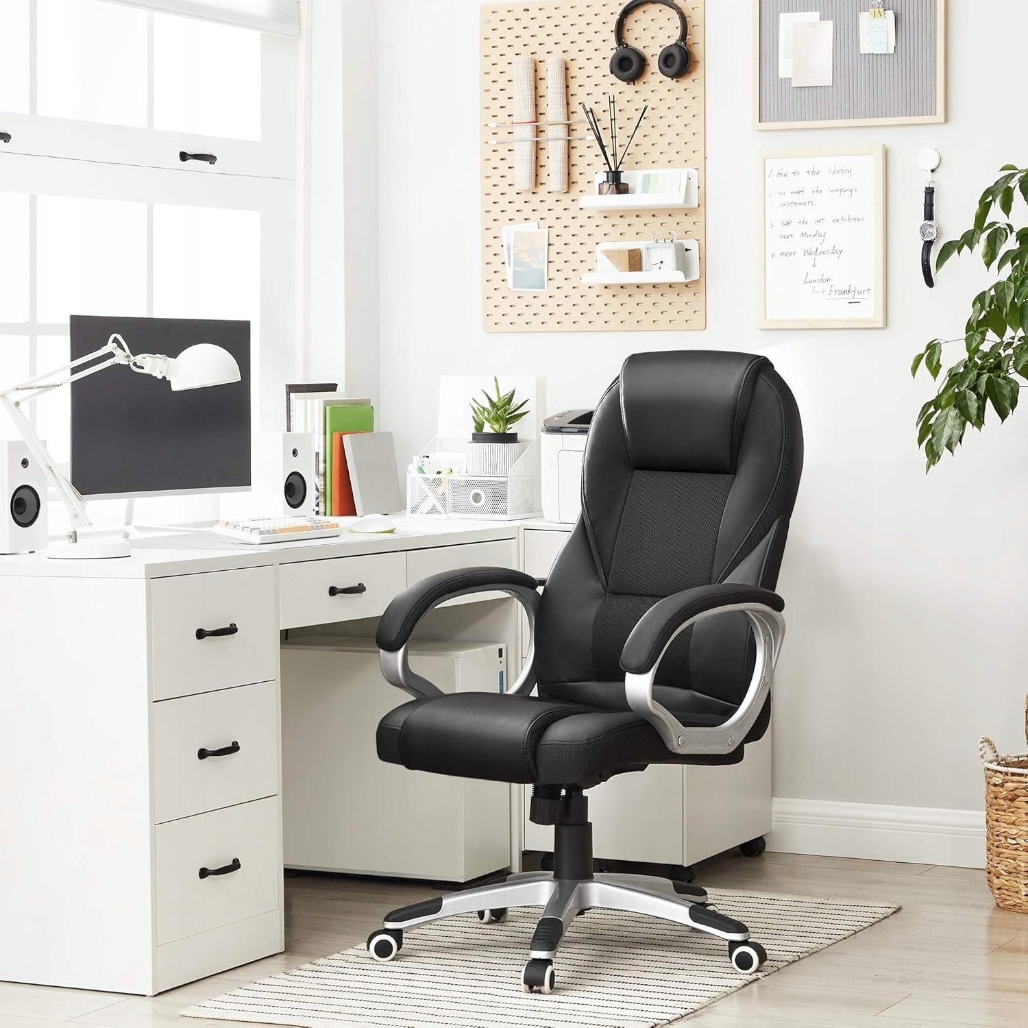 OFFICE CHAIR ADJUSTABLE SWIVEL CHAIR ERGONOMIC ECO LEATHER BLACK Manufacturer code OBG22B