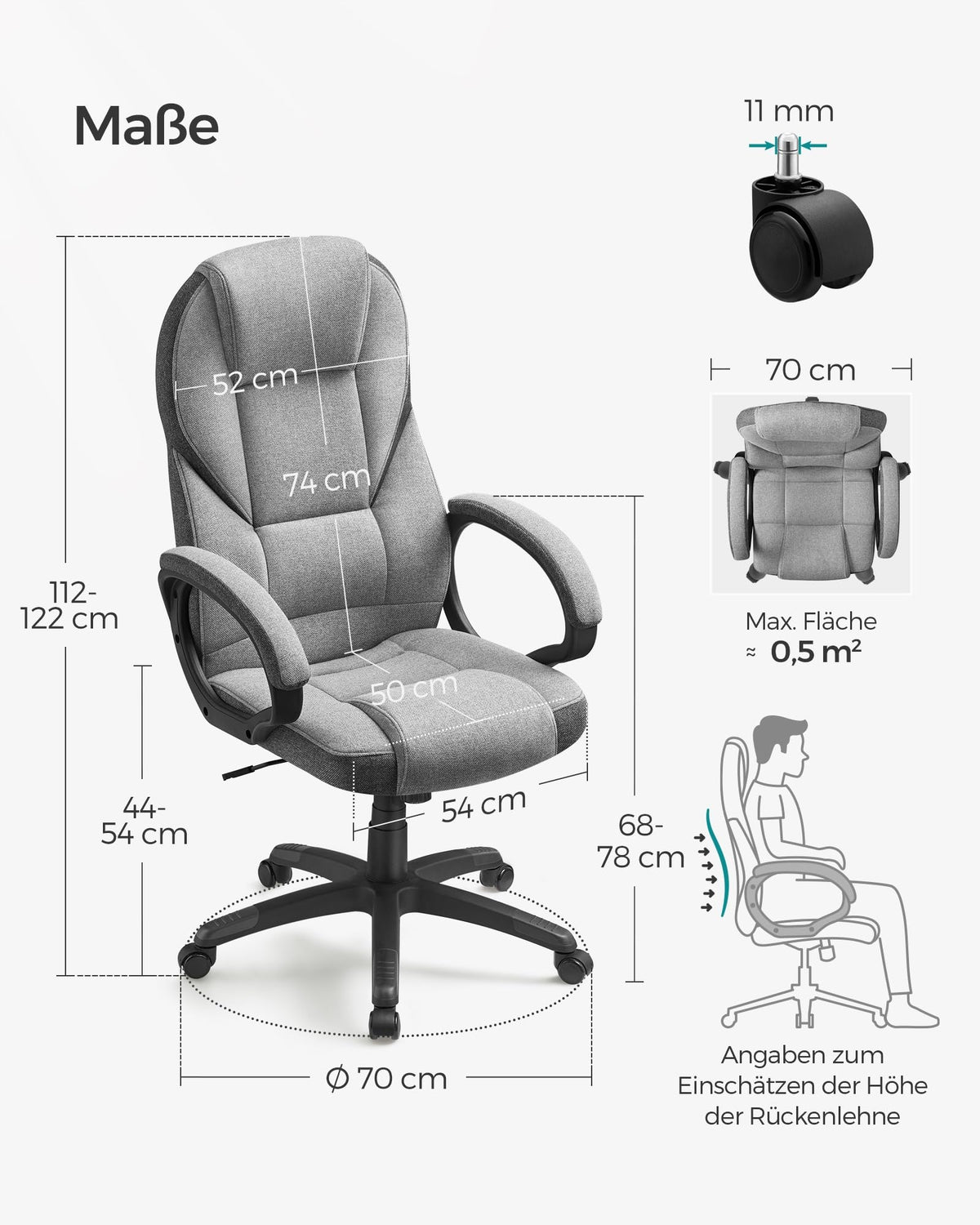OFFICE CHAIR ERGONOMIC GREY-BEIGE SWIVEL SONGMICS Furniture depth 70 cm