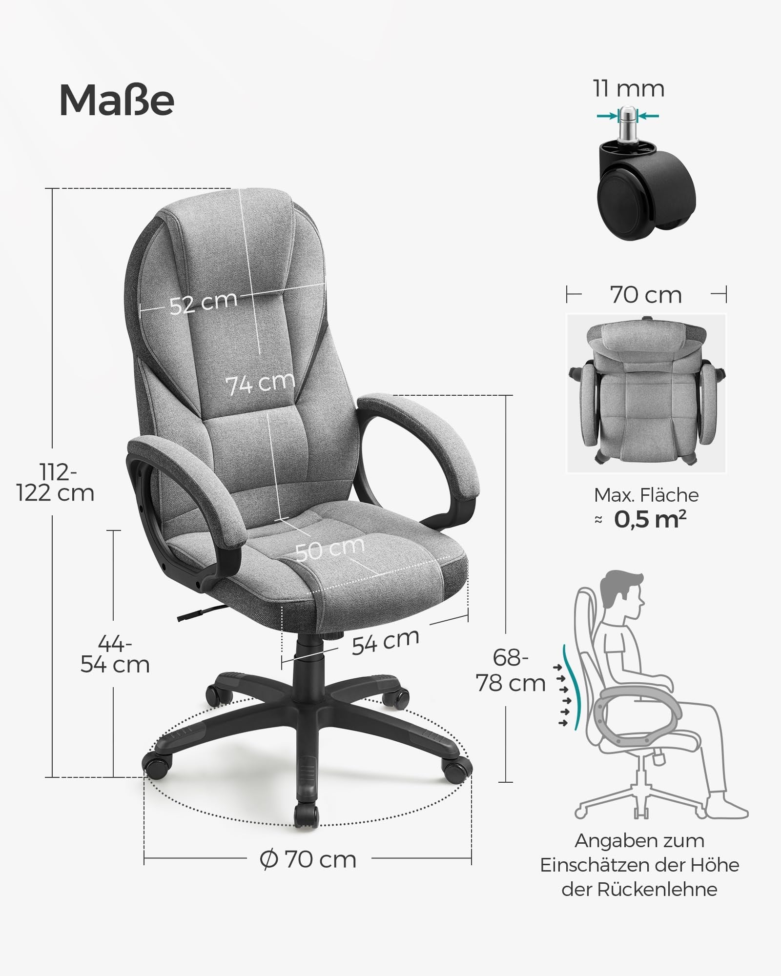 OFFICE CHAIR ERGONOMIC GREY-BEIGE SWIVEL SONGMICS Furniture depth 70 cm