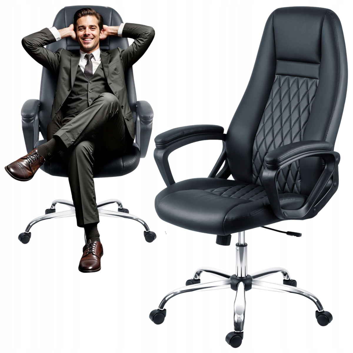 OFFICE CHAIR ERGONOMIC SWIVEL ADJUSTABLE FAUX LEATHER DESK CHAIR