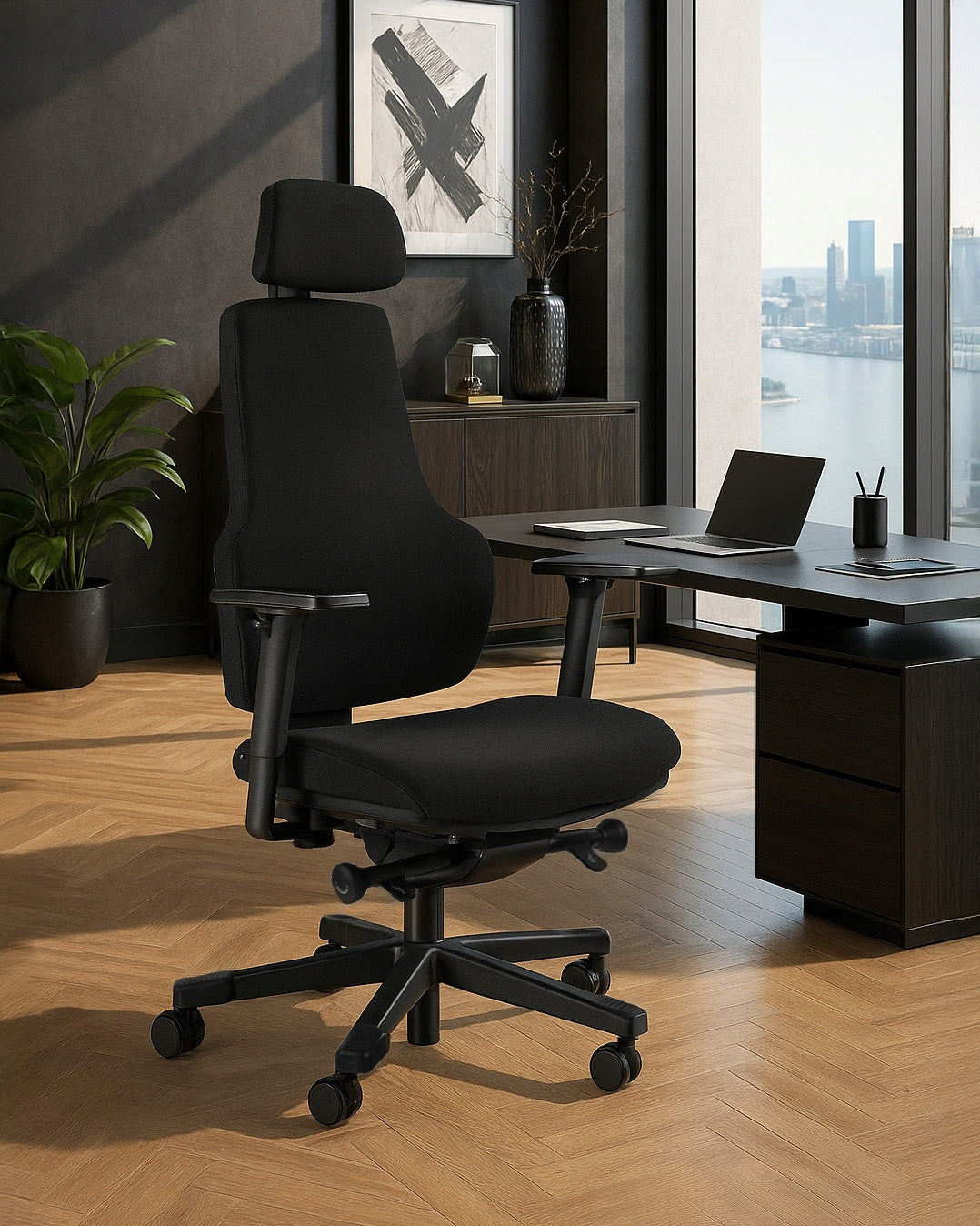 OFFICE CHAIR ERGONOMIC SWIVEL N9 BLACK FABRIC ADJUSTABLE FOR DESK Brand Unique