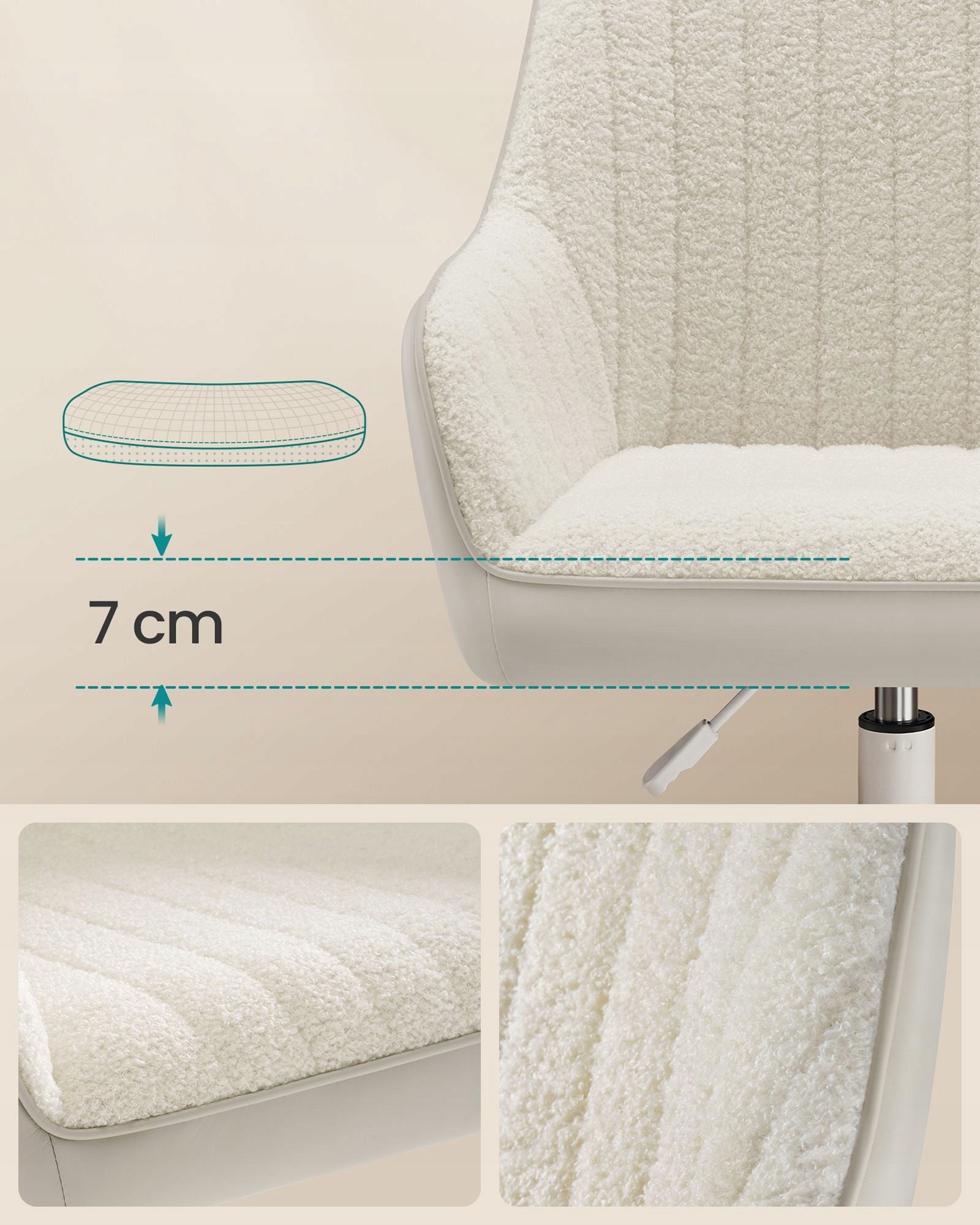 OFFICE CHAIR SWIVEL ARMCHAIR LAMB SHERPA ECO-LEATHER CREAM SONGMICS Manufacturer code OBG012W01