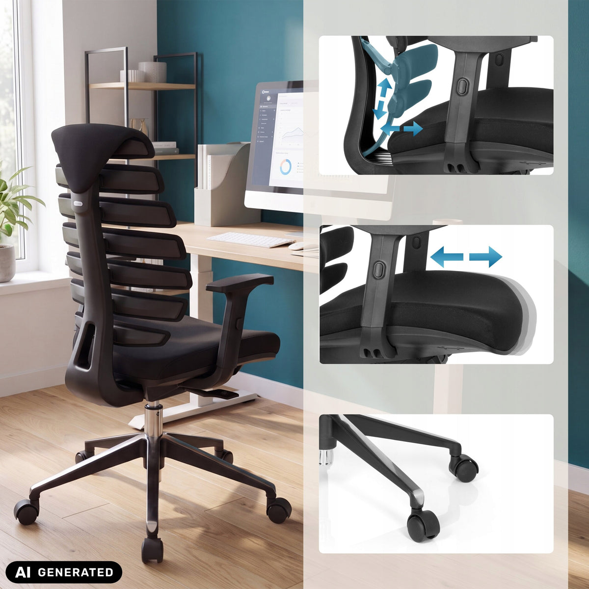 OFFICE CHAIR / SWIVEL CHAIR ERGO LINE II PRO LEATHER BLACK HJH OFFICE Furniture depth 50 cm