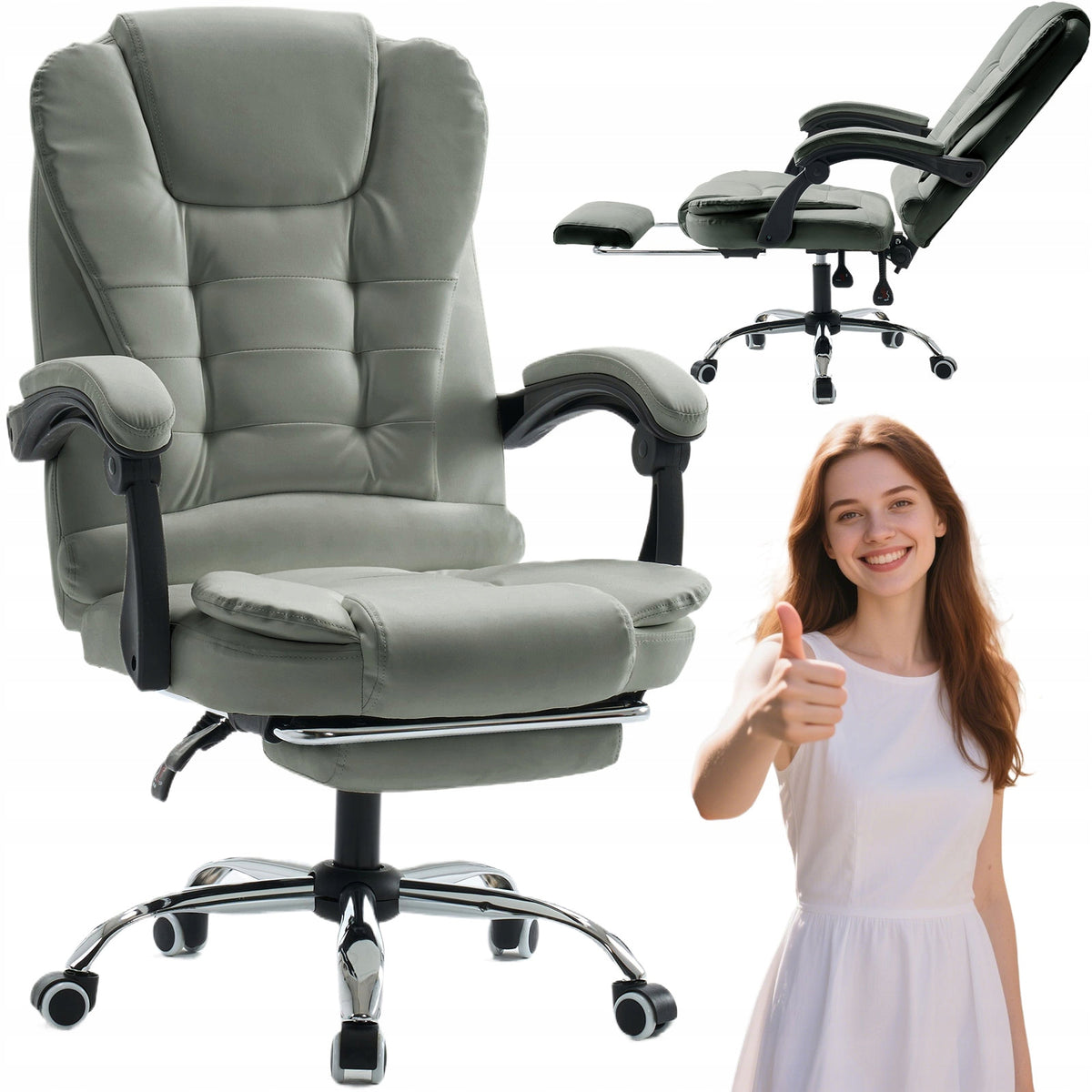 OFFICE CHAIR SWIVEL CHAIR ERGONOMIC LEATHER GREY