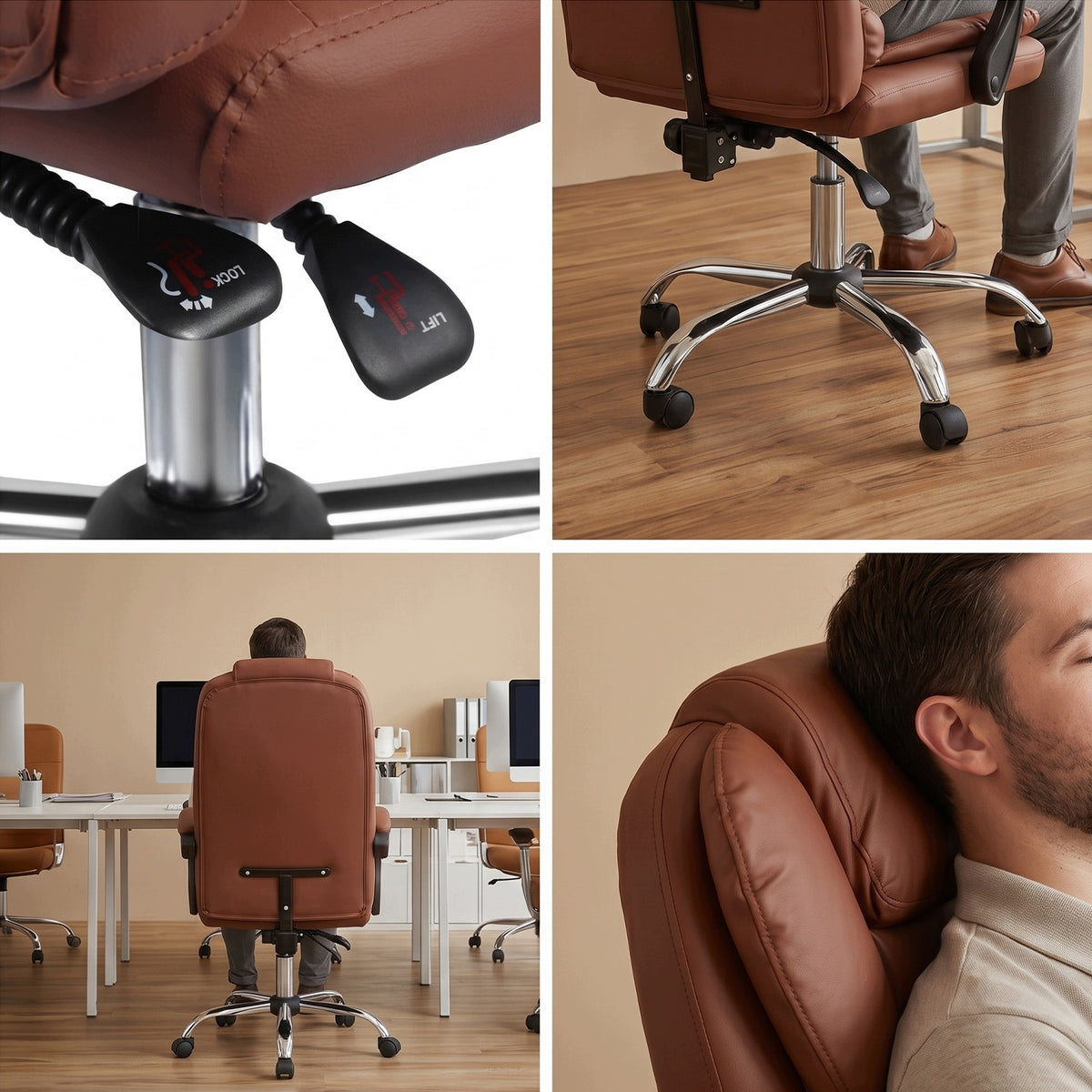 OFFICE CHAIR SWIVEL CHAIR ERGONOMIC SOFT ADJUSTABLE LARGE BROWN Manufacturer code 5908035720656