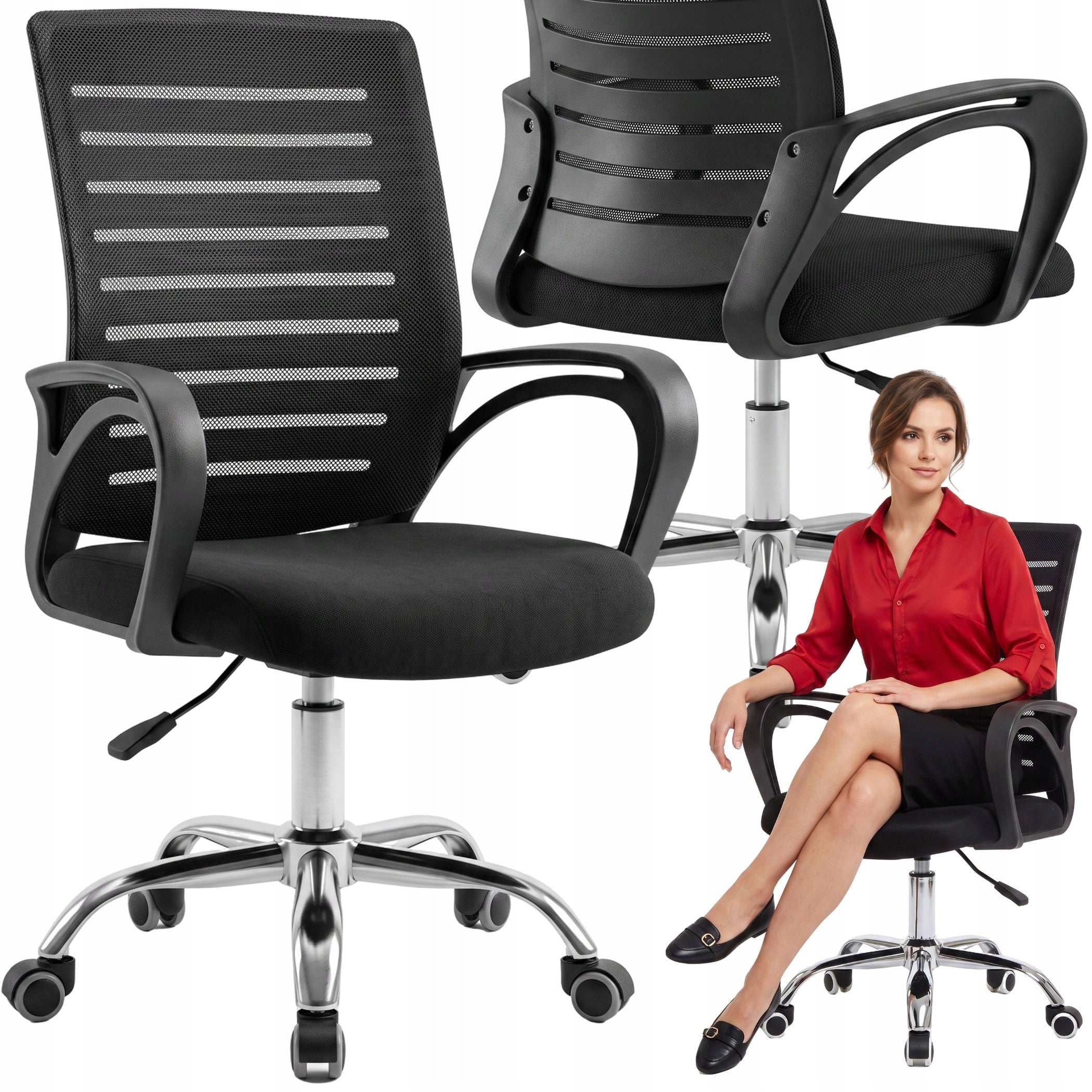 OFFICE CHAIR SWIVEL DESK CHAIR VENTILATED MESH BLACK 150KG