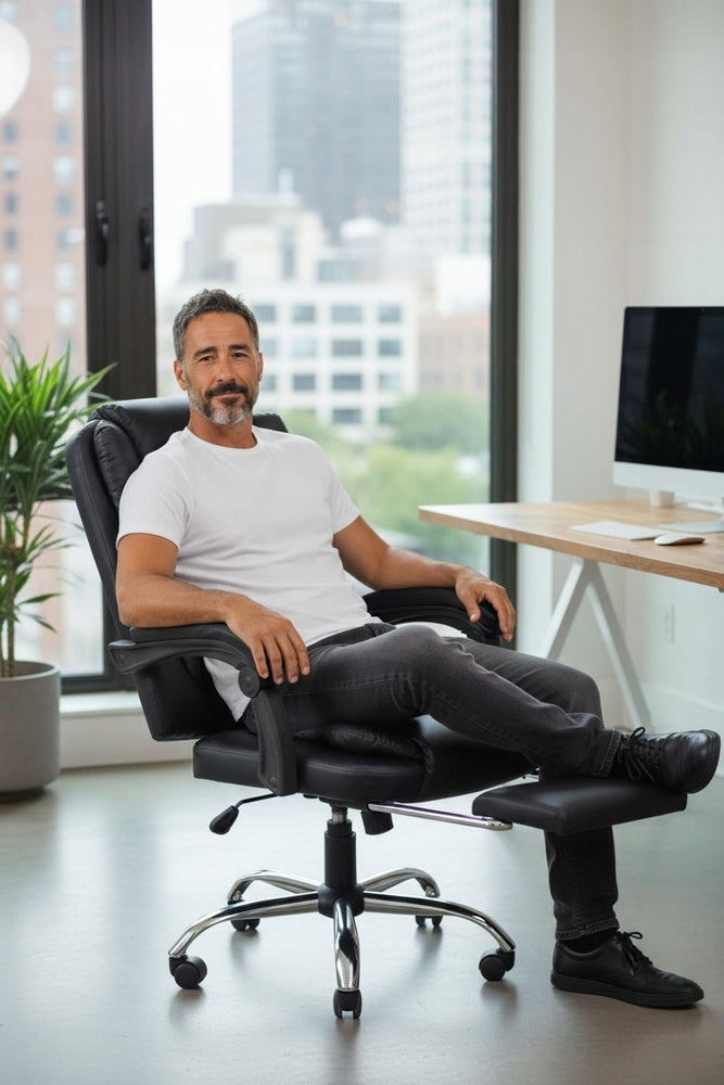 OFFICE CHAIR SWIVEL MASSAGE FOOTREST ADJUSTMENT COUCH FOR OFFICE HOME WORK Manufacturer code czarny ergonomiczny ekoskóra z masażem
