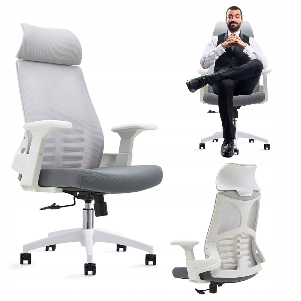 OFFICE CHAIR SWIVEL OFFICE CHAIR WHITE ERGONOMIC MESH