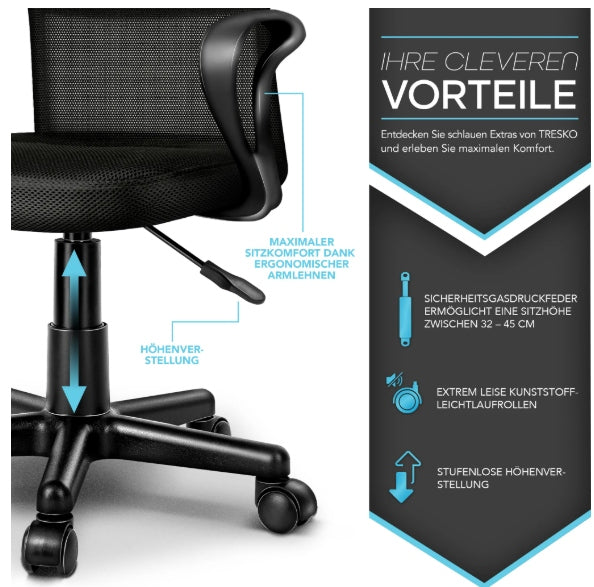 OFFICE CHAIR TRESKO BLACK SWIVEL ADJUSTABLE HEIGHT Medical device no
