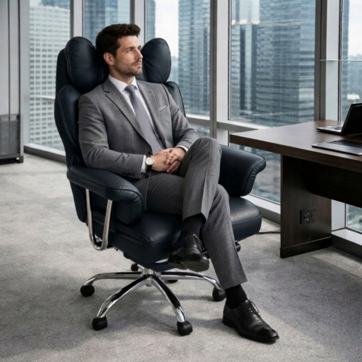 OFFICE CHAIR with Footrest Comfortable Swivel with Adjustable Black for Work Manufacturer code ergonomiczny fotel do komputera z regulacją 5