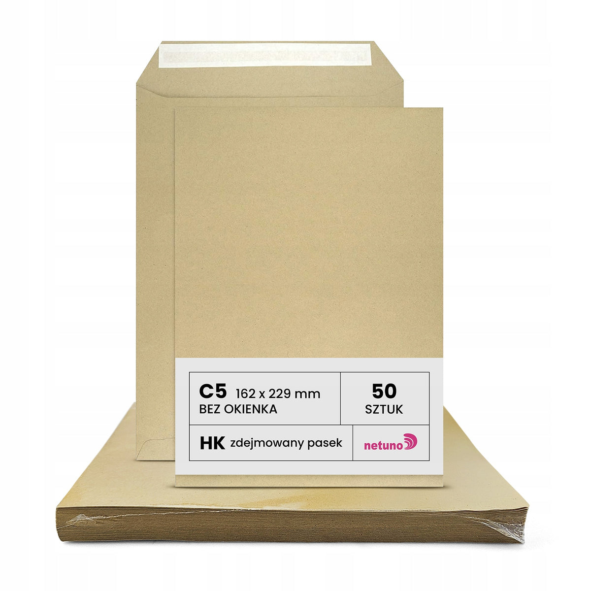 OFFICE ENVELOPES C5 HK LETTER SELF-STICKING WITH STRAP BROWN ON A5 50 PIECES