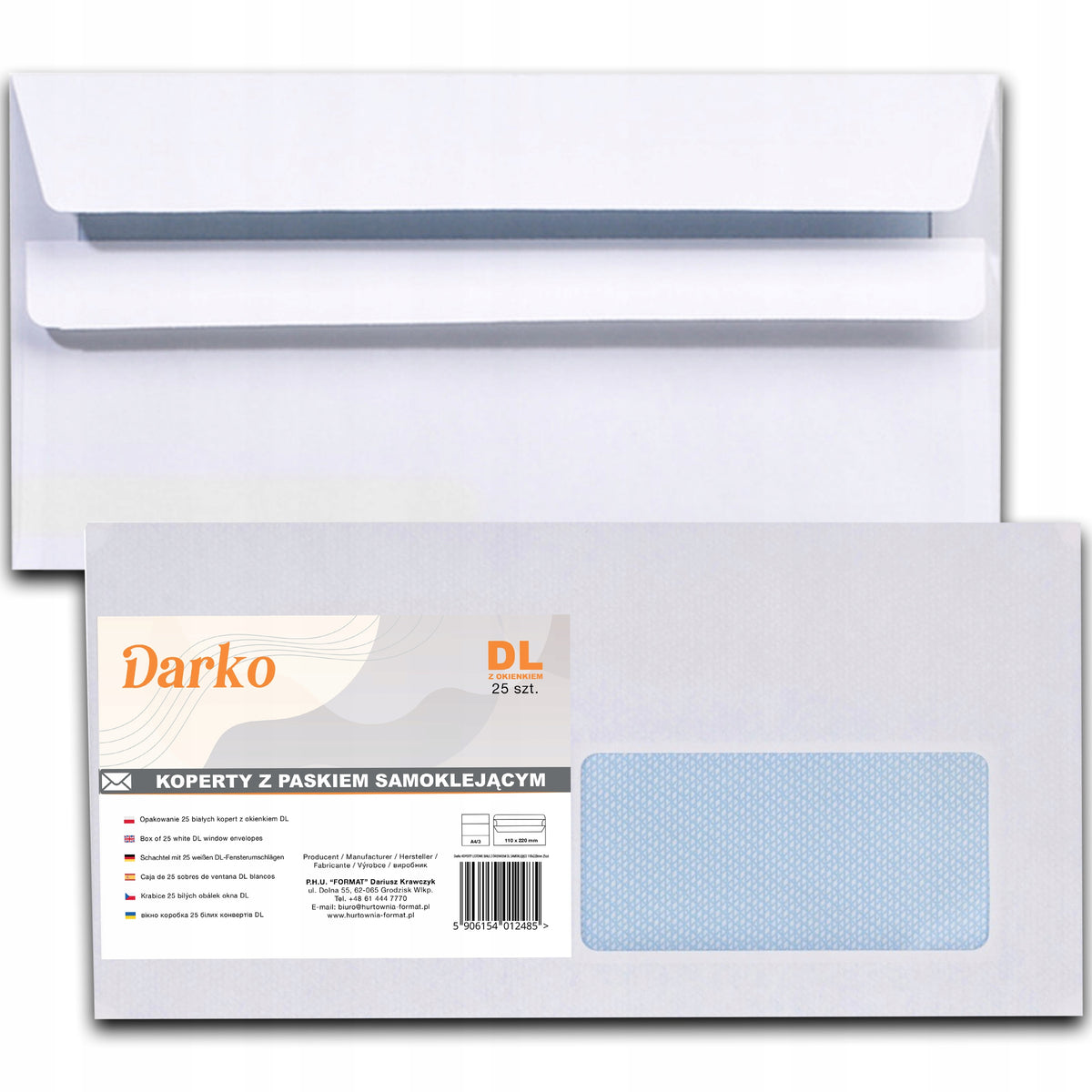OFFICE ENVELOPES WHITE WITH WINDOW 25PCS DARKO ADHESIVE 110x220