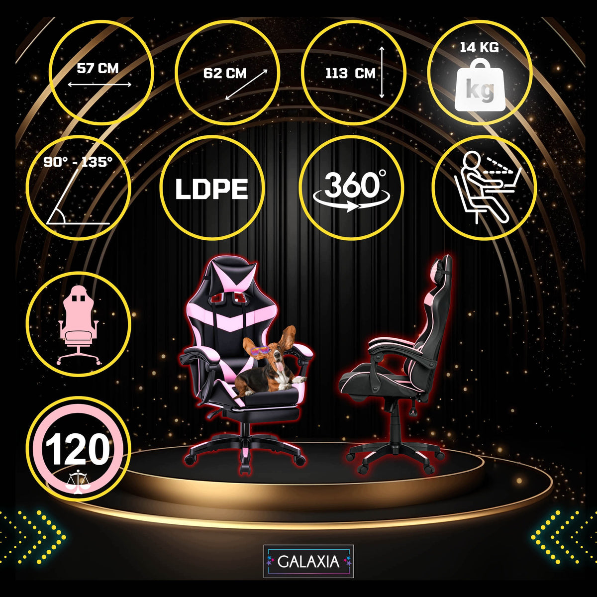 OFFICE GAMING CHAIR Rotating Bucket For Player Gaming Chair PINK Brand GALAXIA