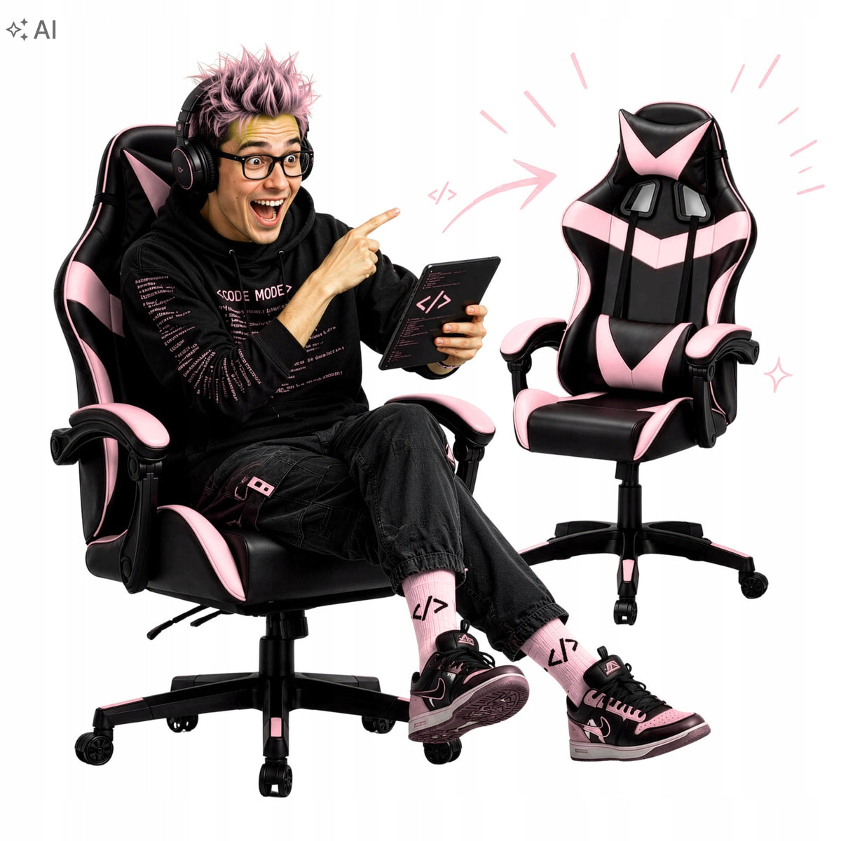OFFICE GAMING CHAIR Rotating Bucket For Player Gaming Chair PINK