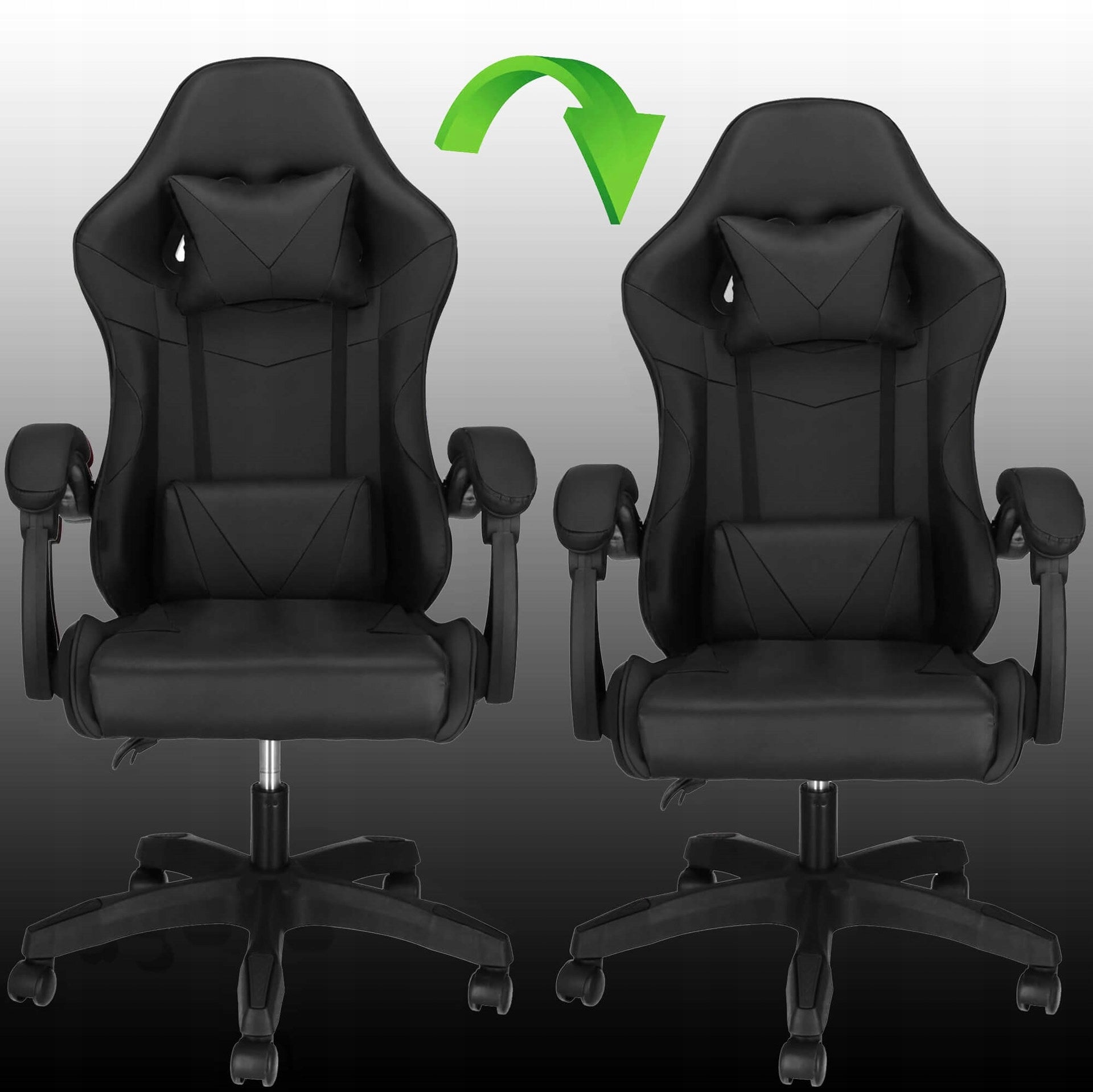 OFFICE GAMING CHAIR SWIVEL ERGONOMIC FAUX LEATHER CUSHION ADJUSTMENT Furniture width 55 cm
