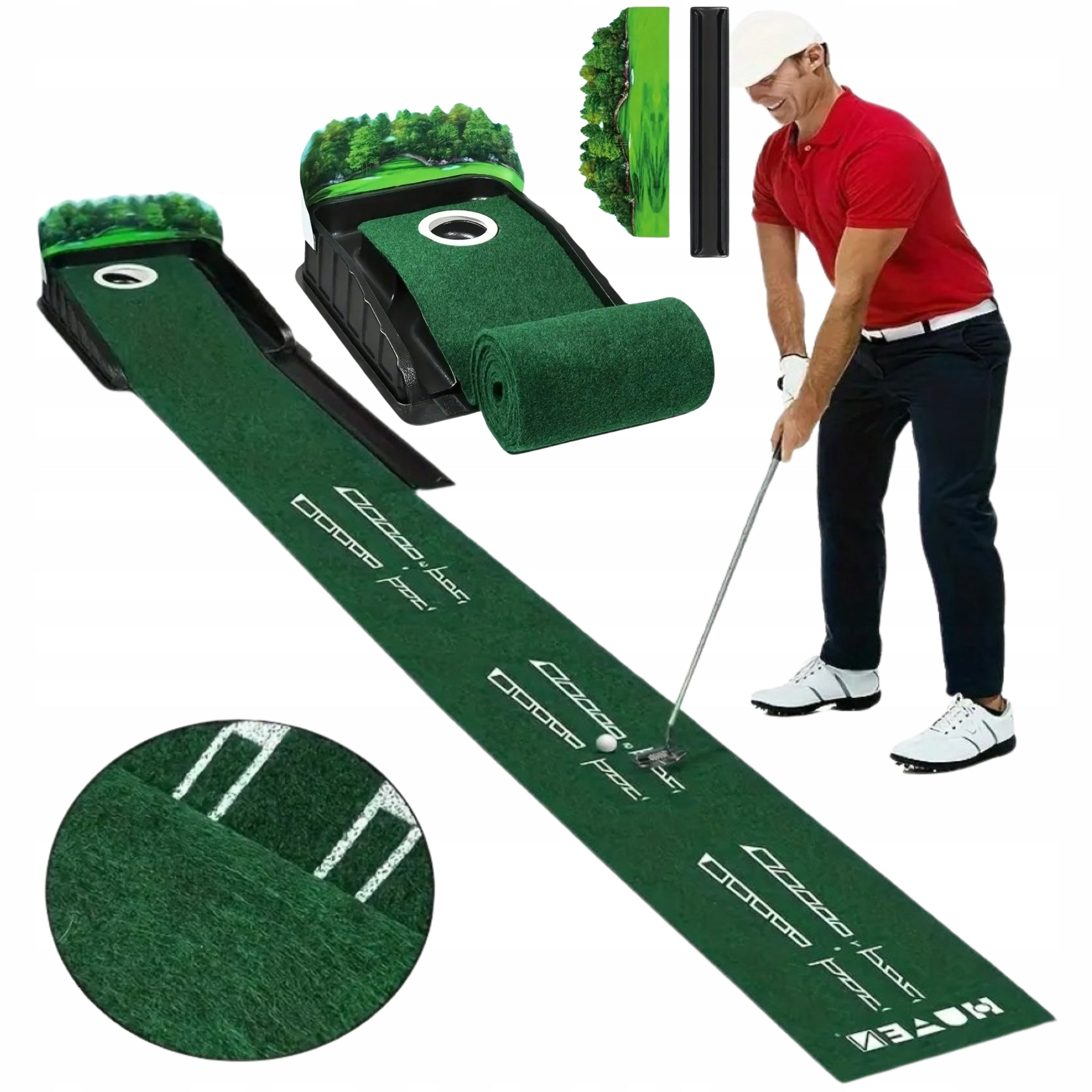 OFFICE SET FOR PLAYING MINI GOLF GAME PUTTER TO TARGET GOLF MAT MINIGOLF