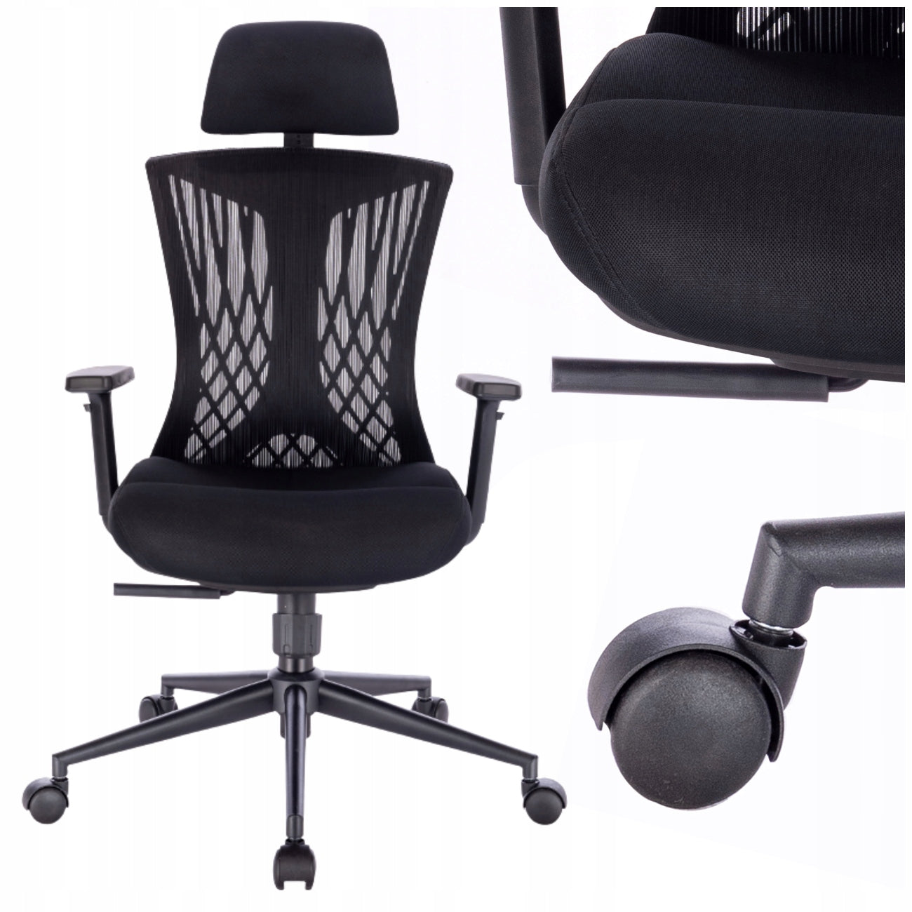 OFFICE SWIVEL CHAIR ADJUSTABLE BLACK OFFICE CHAIR ERGONOMIC WHEELS