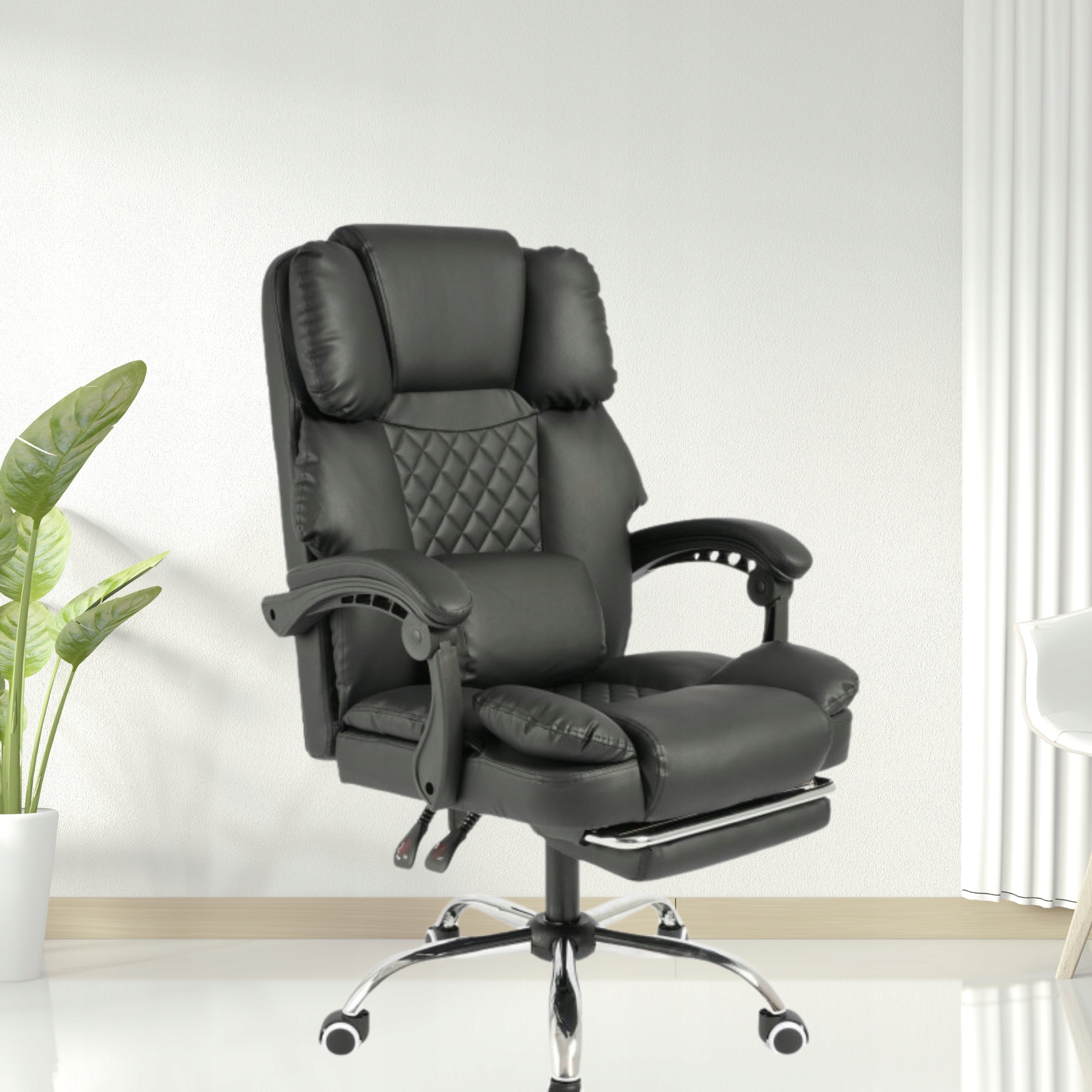 OFFICE SWIVEL CHAIR Adjustable Black Footrest Headrest Massager Manufacturer code Fotel komputerowy zagłówek masaż regulacja 31
