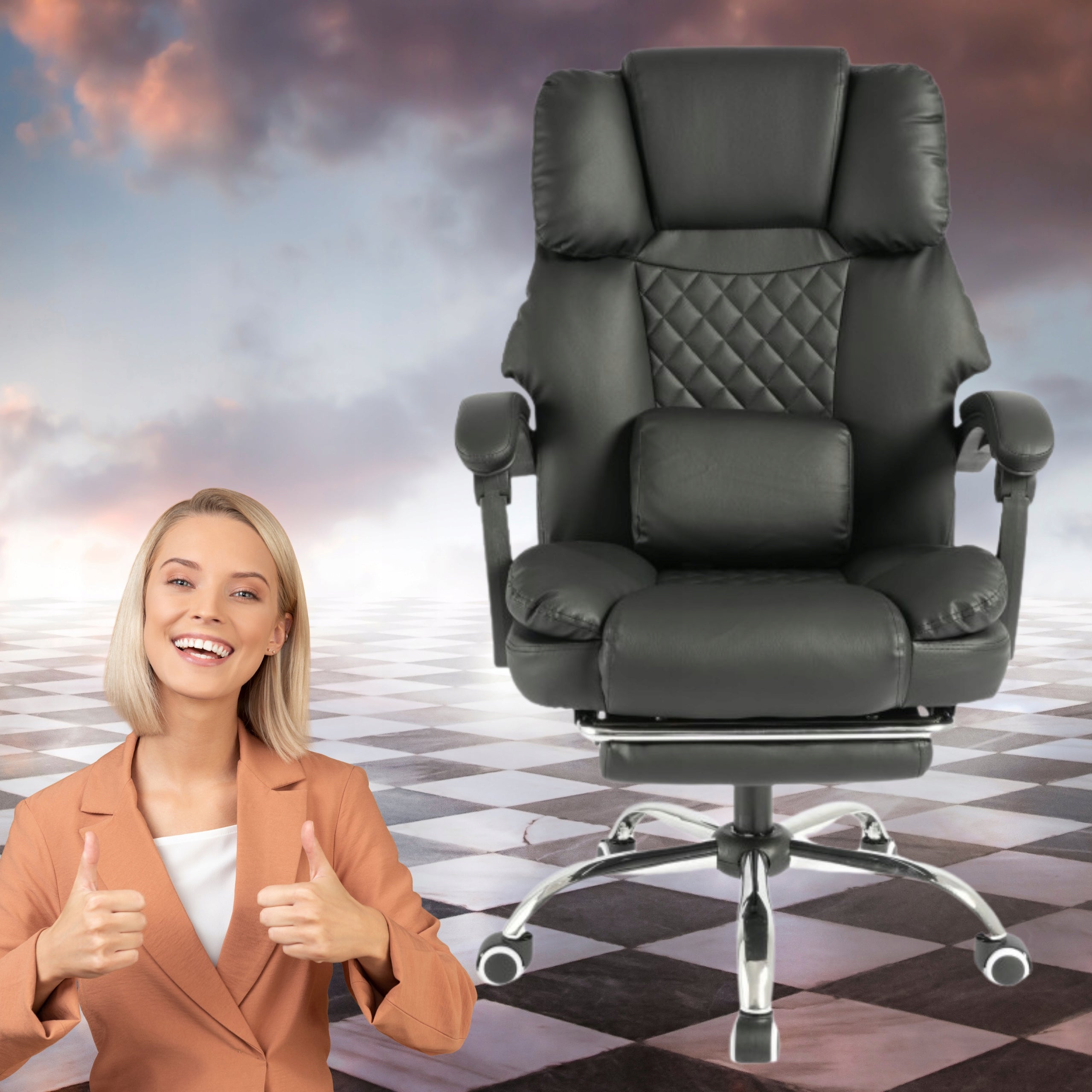 OFFICE SWIVEL CHAIR Adjustable Black Footrest Headrest Massager Packaging status original