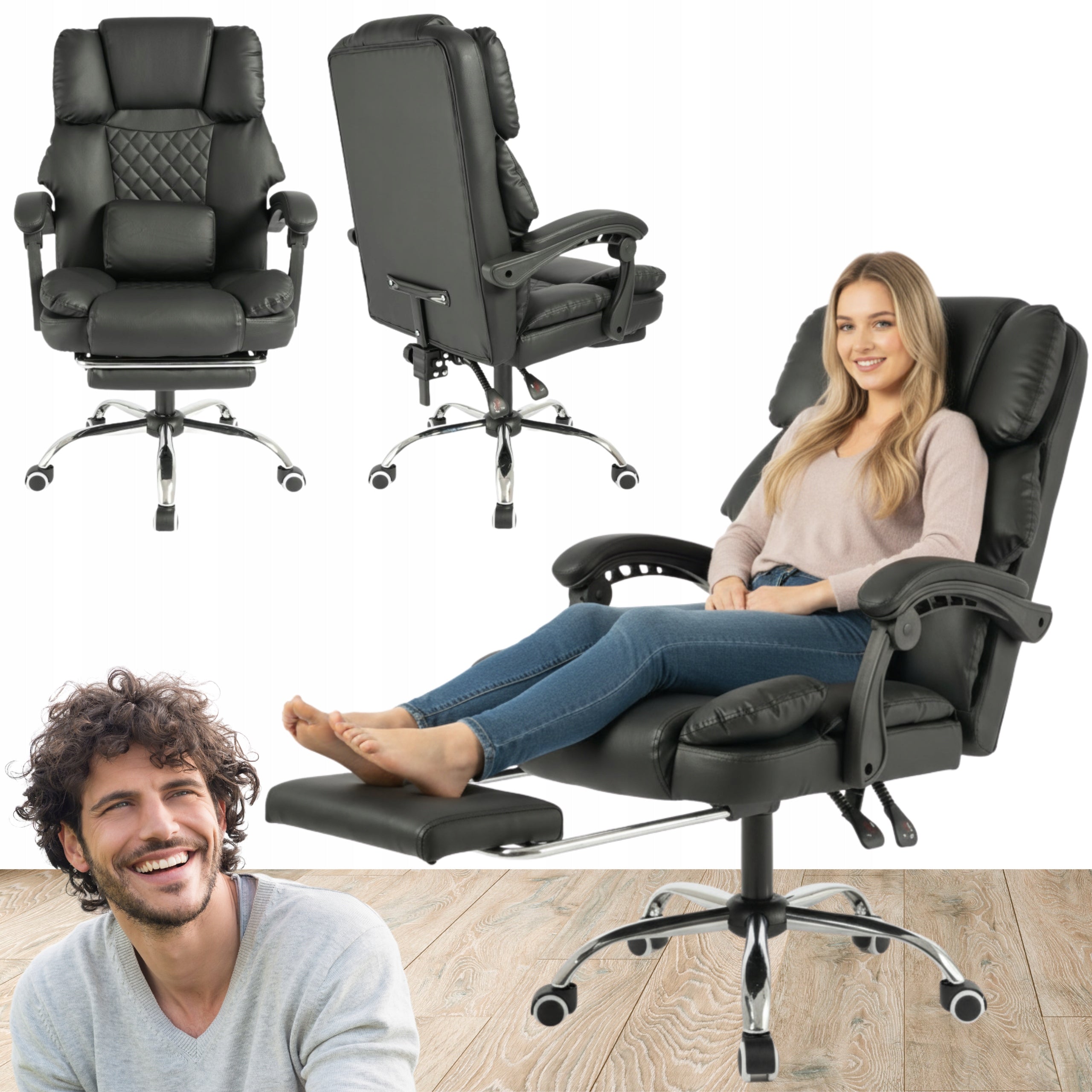 OFFICE SWIVEL CHAIR Adjustable Black Footrest Headrest Massager