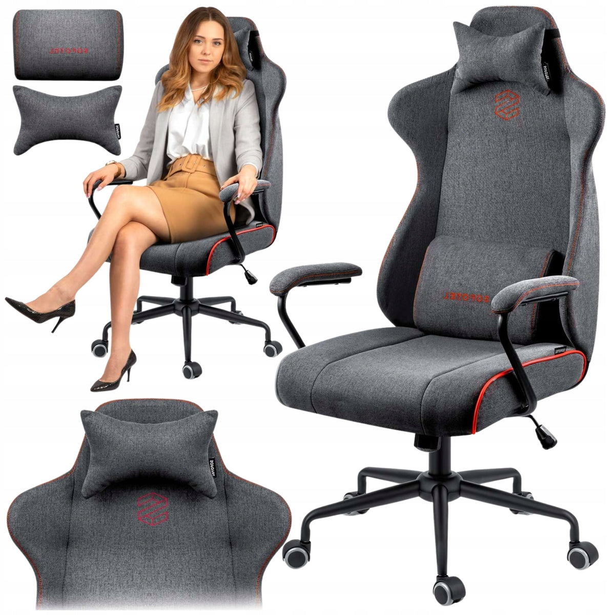 OFFICE SWIVEL CHAIR ERGONOMIC MODERN GREY 2 PILLOWS INCLUDED