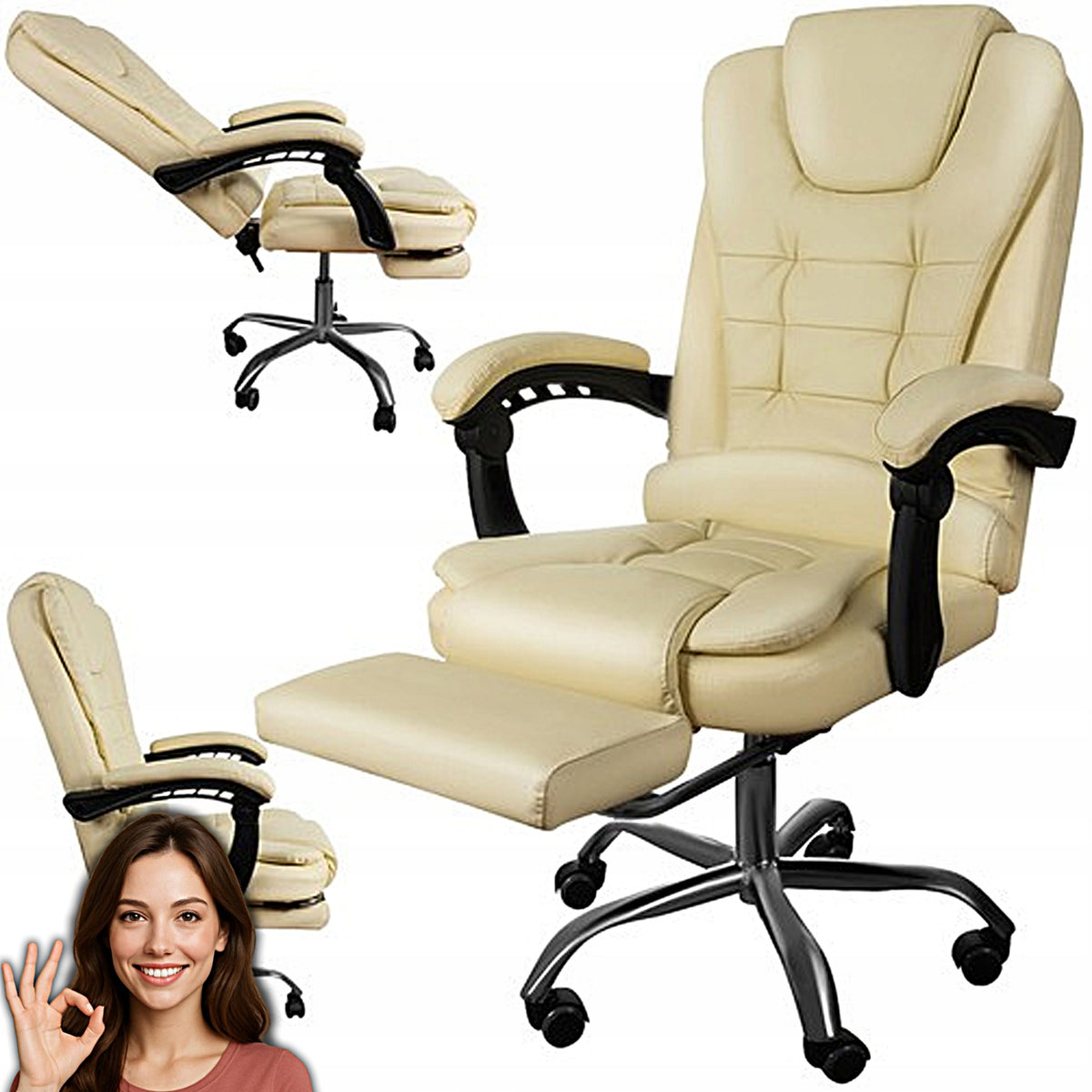 OFFICE SWIVEL CHAIR FOR OFFICE BEIGE WITH FOOTREST CHAIR FOR ROOM