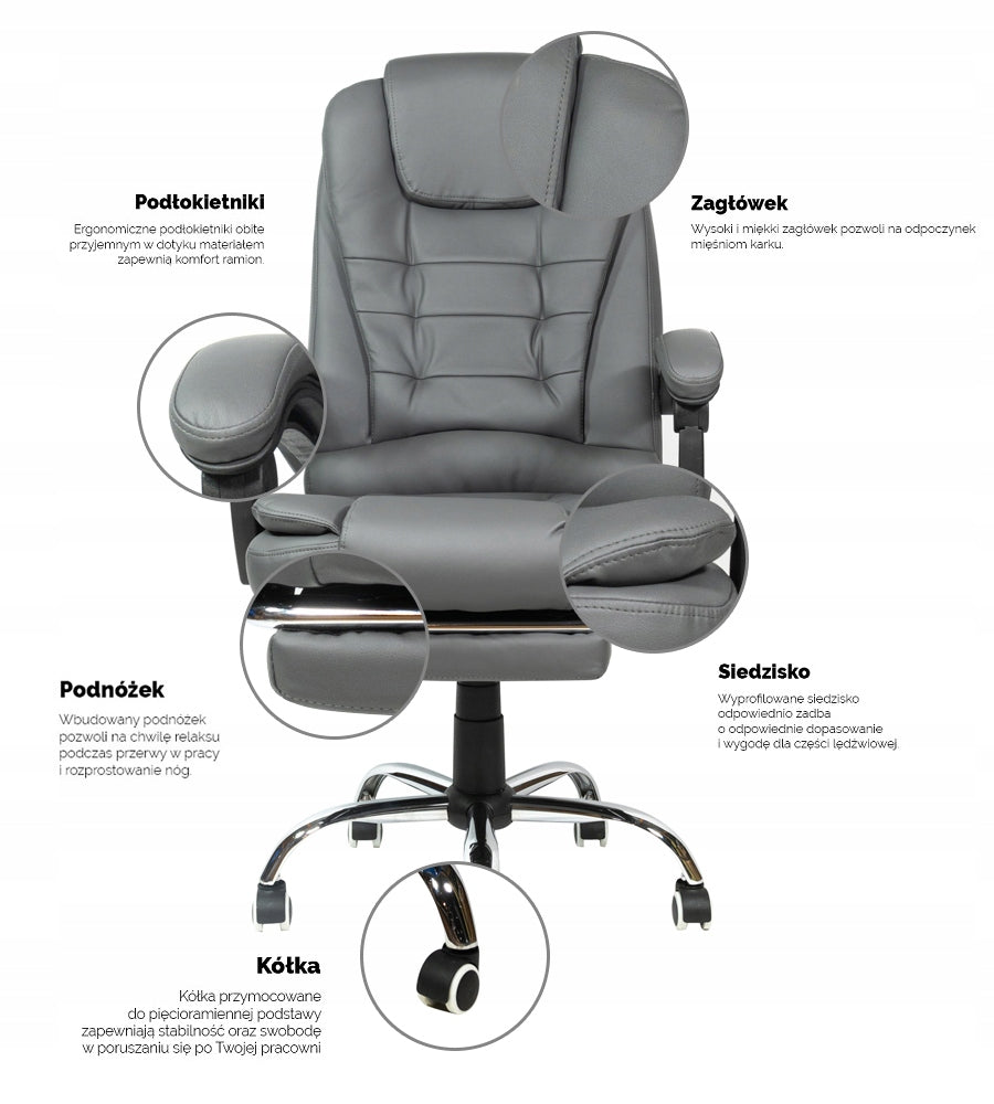 OFFICE SWIVEL CHAIR FOR OFFICE CHAIR WITH MASSAGER FOOTREST GREY Medical device no