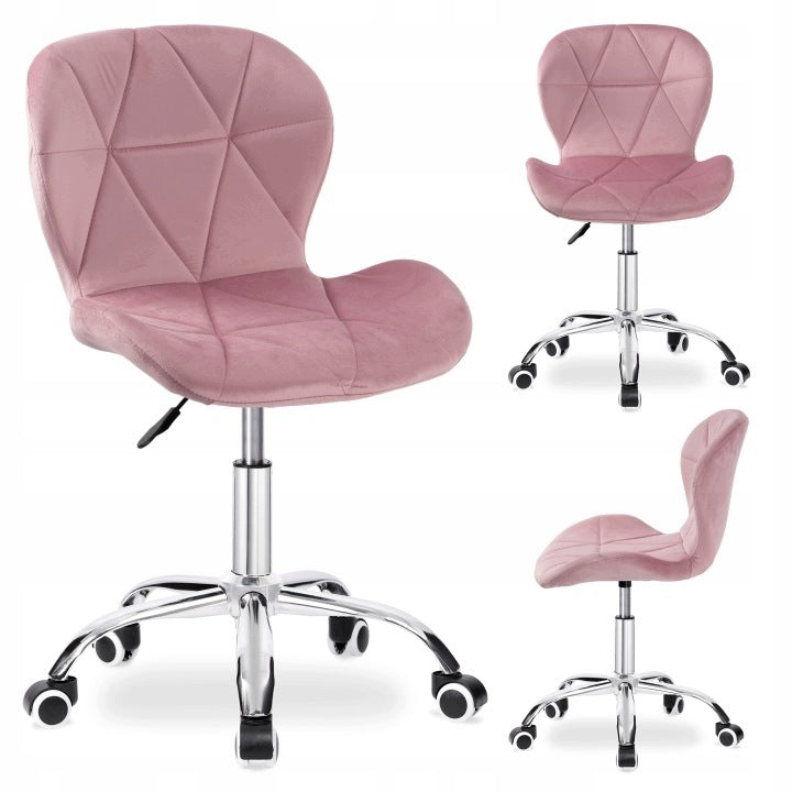 OFFICE SWIVEL CHAIR PINK ERGONOMIC ADJUSTABLE VELOUR ON WHEELS