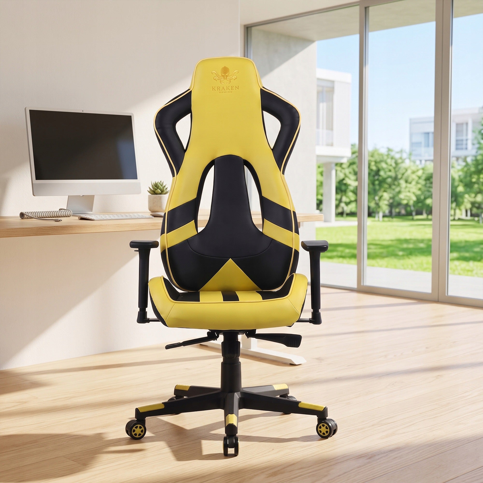 OFFICE SWIVEL CHAIR PROFILE GAMING DESK CHAIR KRAKEN YELLOW ERGO Brand KRAKEN