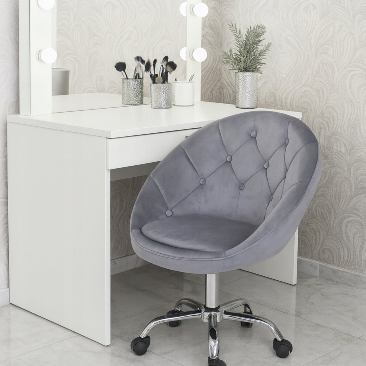 OFFICE SWIVEL CHAIR VELOUR ELEGANT GRAY CHAIR FOR OFFICE LIVING ROOM Packaging status original