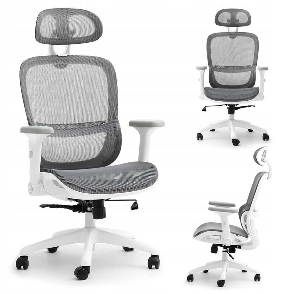 OFFICE SWIVEL CHAIR WITH ADJUSTABLE ARMRESTS BHP GREY MESH IKER WHITE