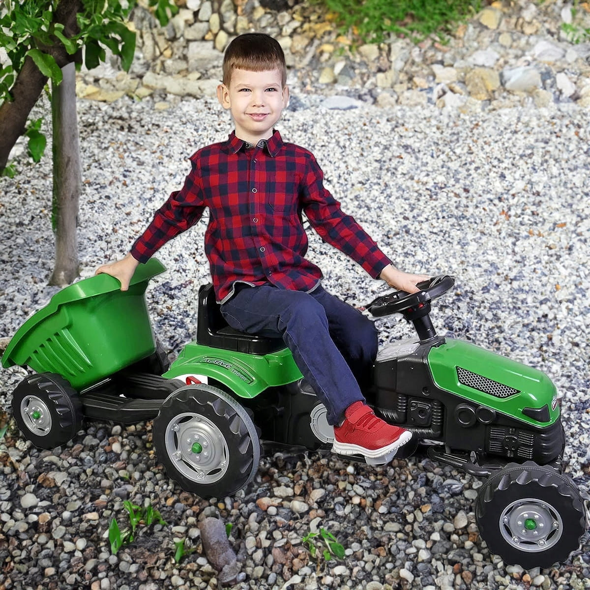 Traktorius varomas pedalu su priekaba 07 316, žalia